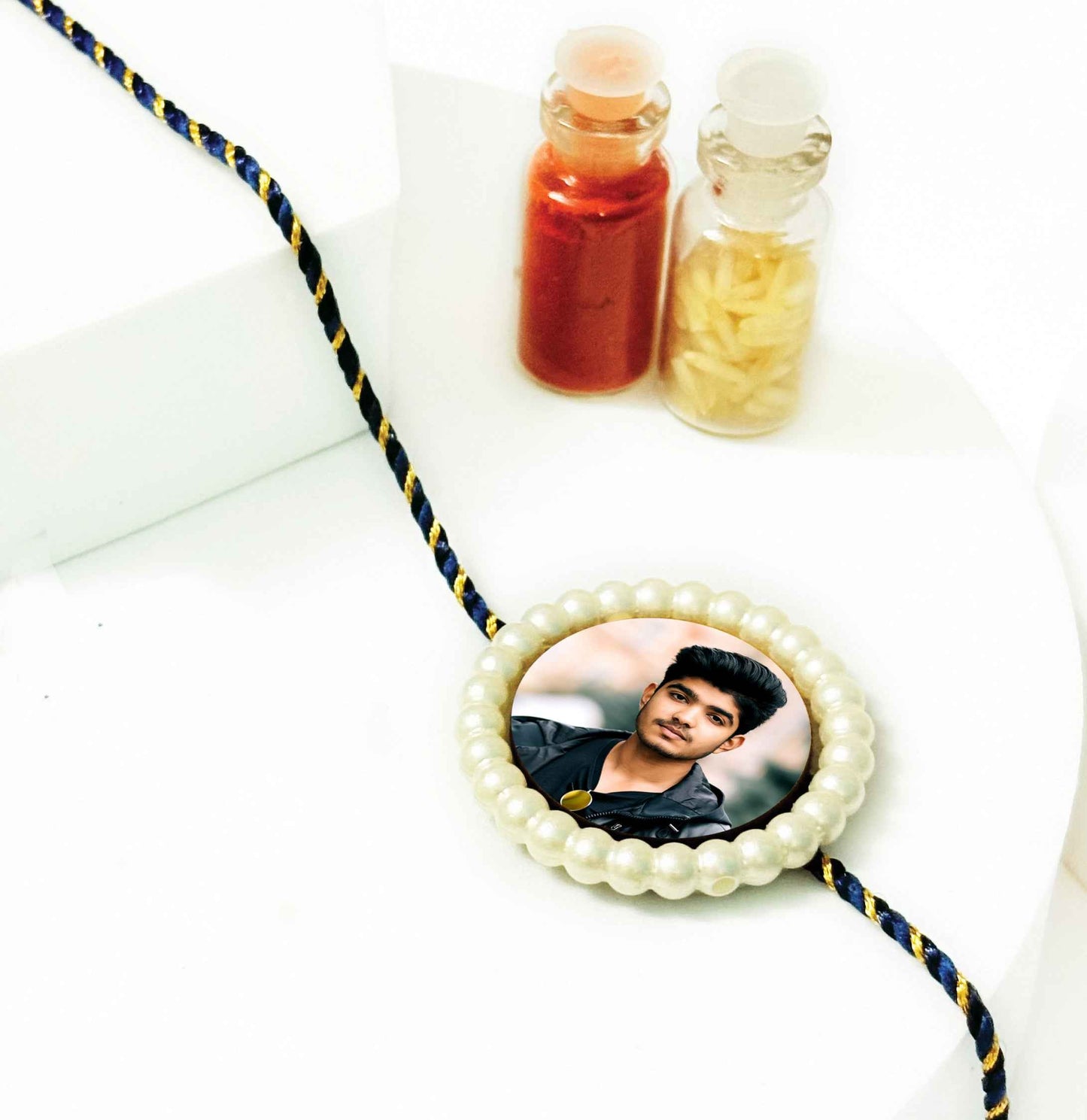 Personalized Pearl Rakhi with Evil Eye Coffee Mug – Rakshabandhan Gift Combo