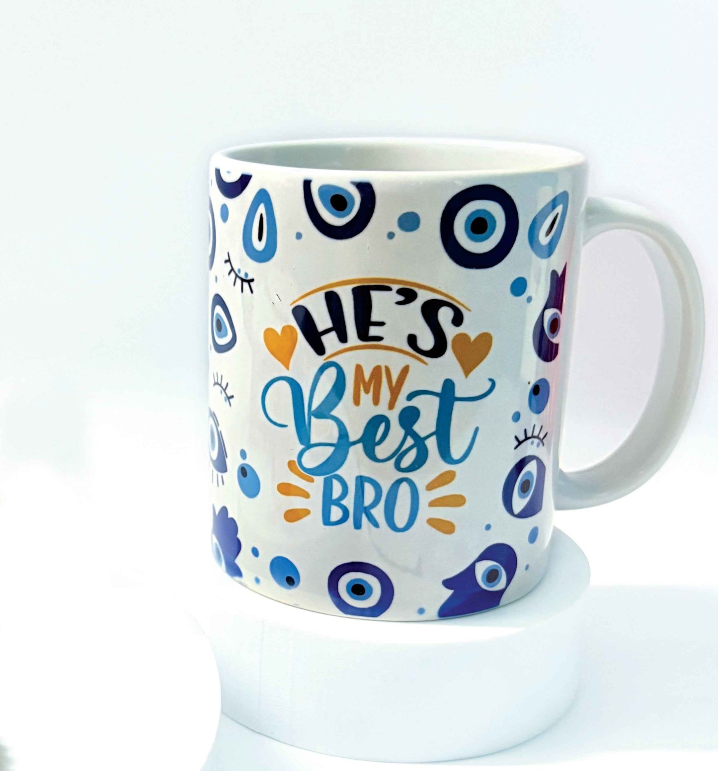 Personalized Pearl Rakhi with Evil Eye Coffee Mug – Rakshabandhan Gift Combo