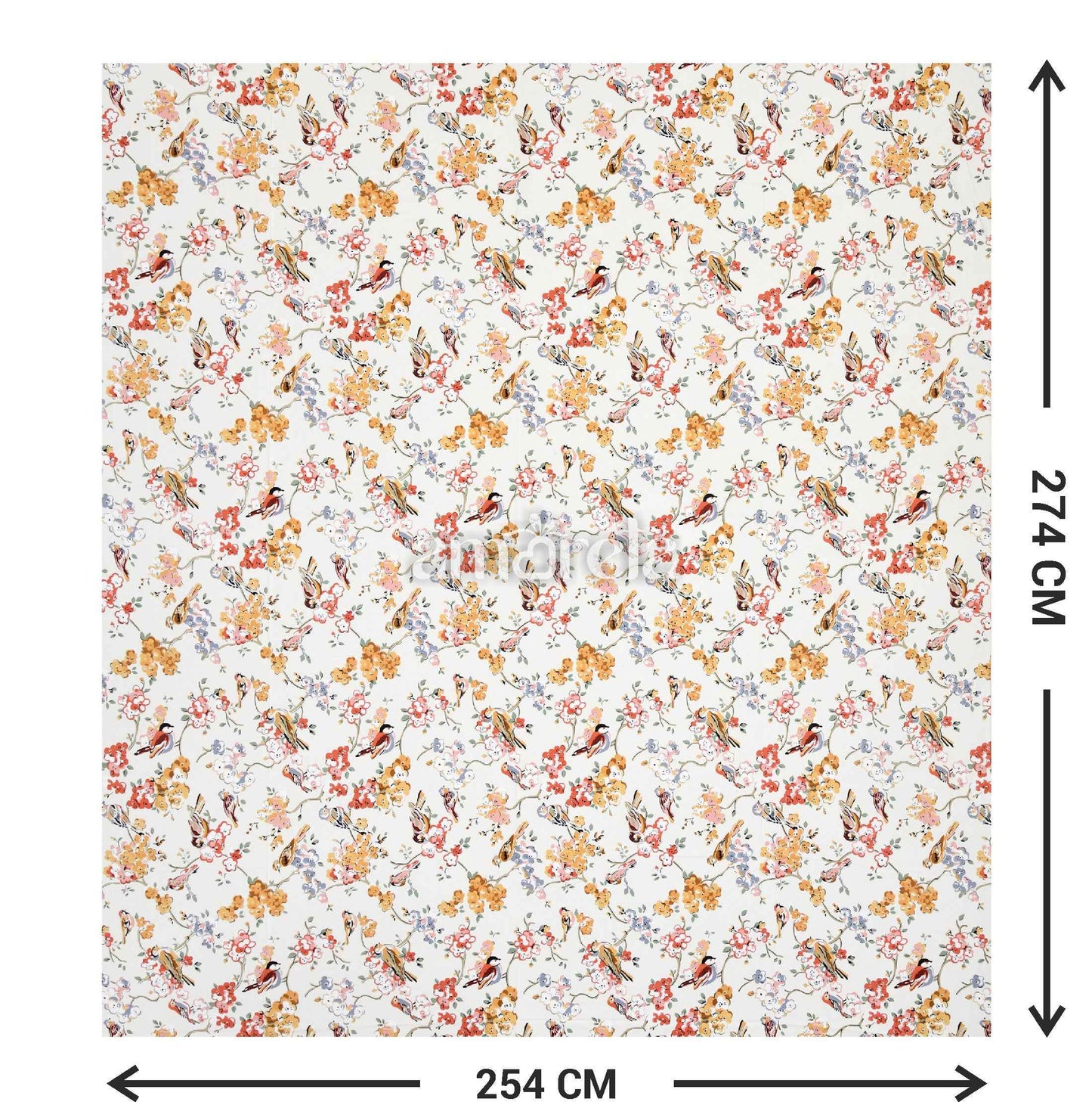 100% Pure Twill Cotton King Size Bed Sheet Set – Pink Floral & Birds Print on White Base (Set of 3)