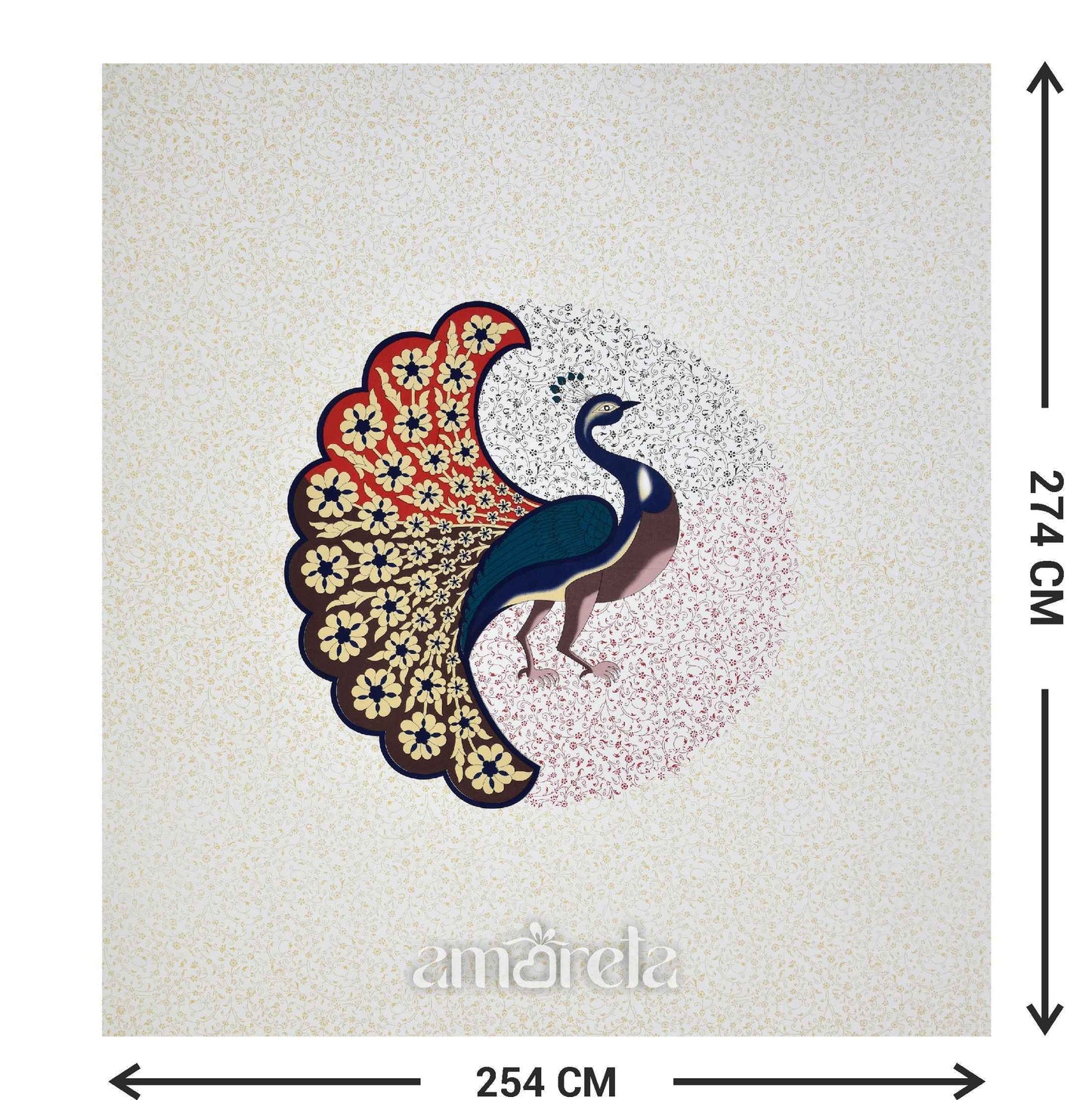 King Size Bed Sheet Set – 100% Pure Twill Cotton with Peacock Print on White Base (Set of 3)