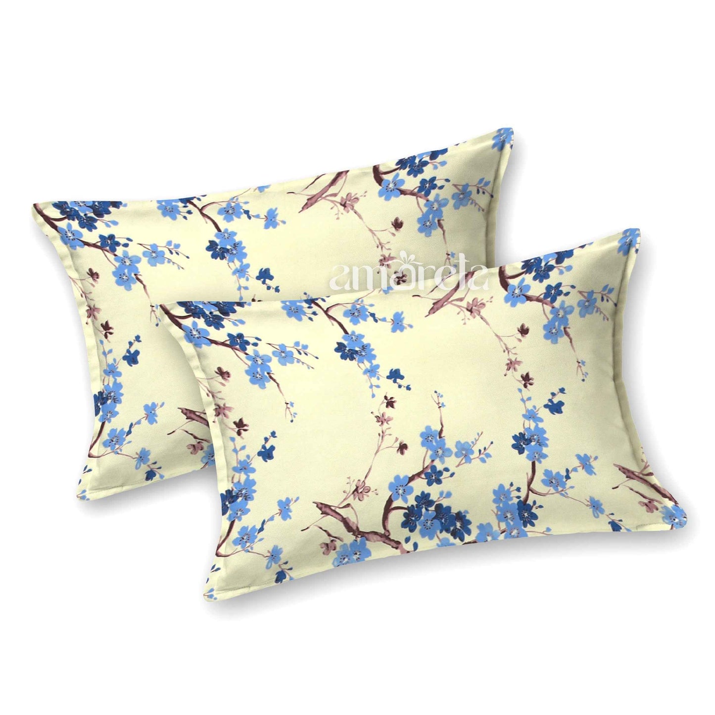 King Size Bed Sheet Set – 100% Pure Twill Cotton with Floral Print in Light Yellow (Set of 3)
