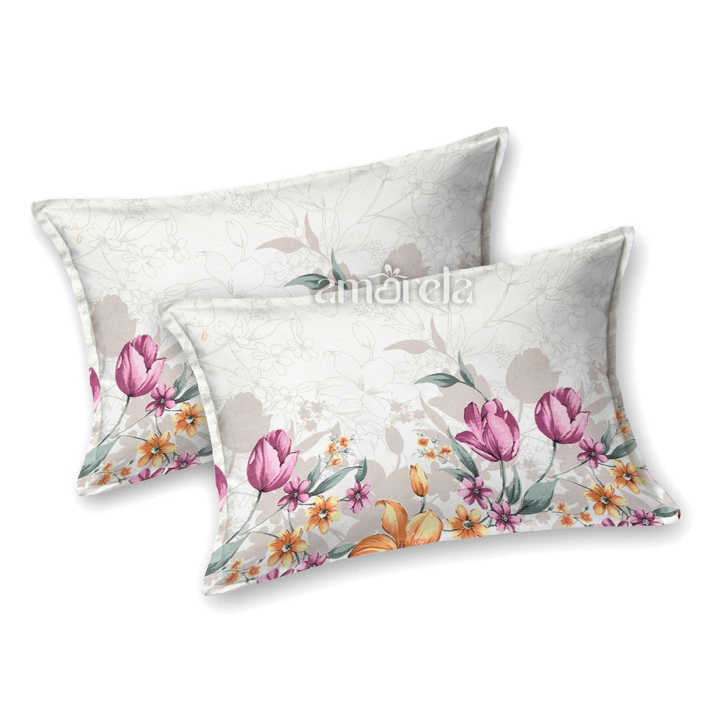 King Size Bed Sheet Set – 100% Pure Twill Cotton with Hand-Painted Style Floral Print (Set of 3)