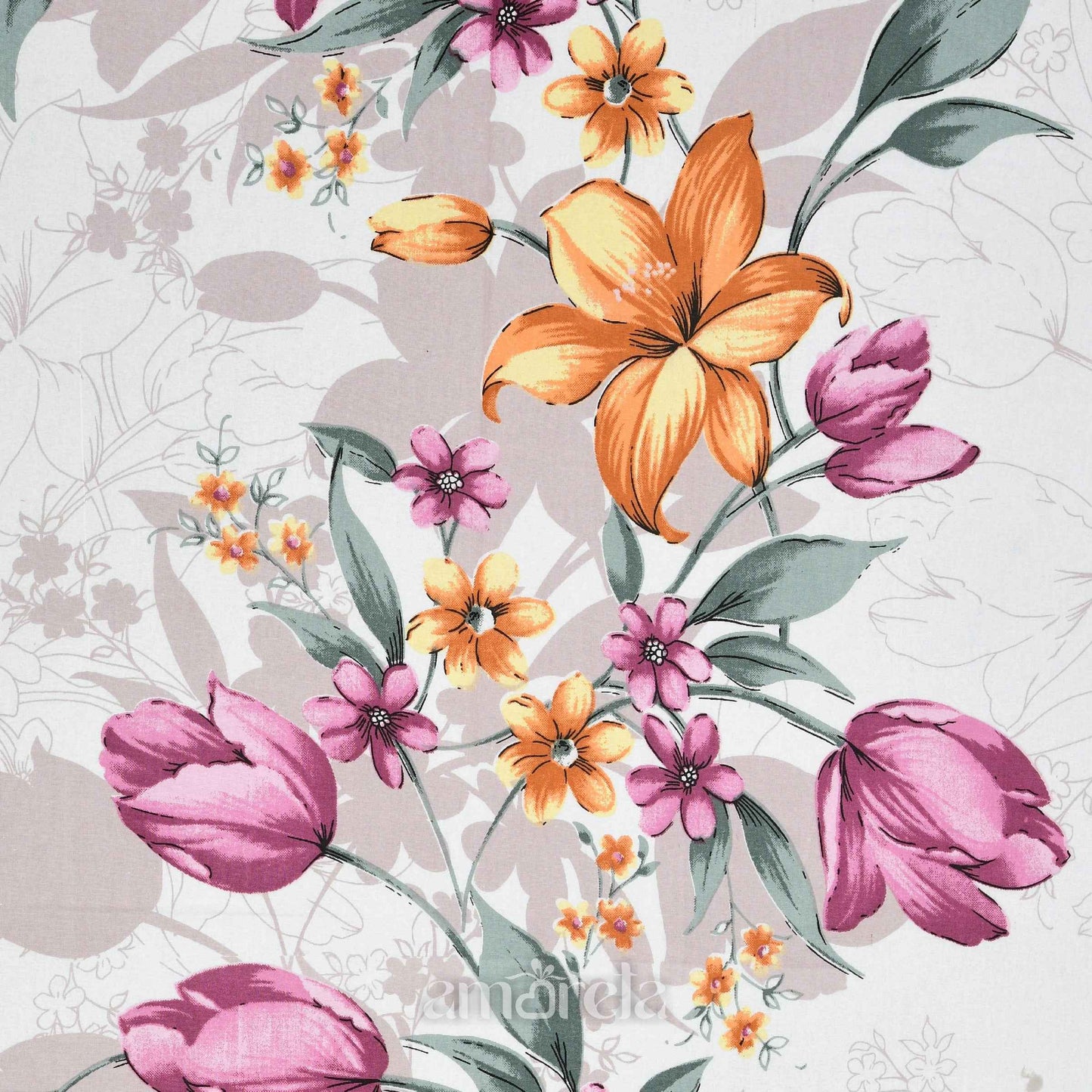 King Size Bed Sheet Set – 100% Pure Twill Cotton with Hand-Painted Style Floral Print (Set of 3)