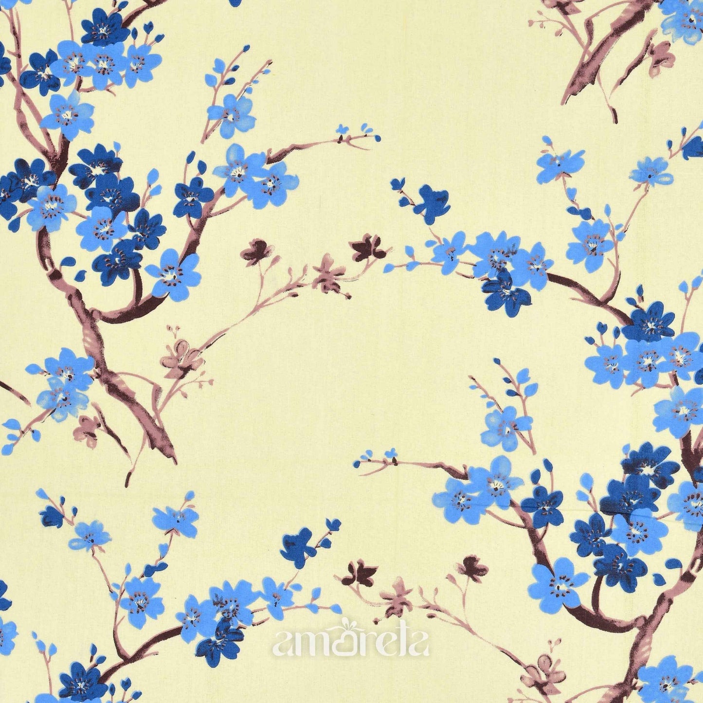 King Size Bed Sheet Set – 100% Pure Twill Cotton with Floral Print in Light Yellow (Set of 3)