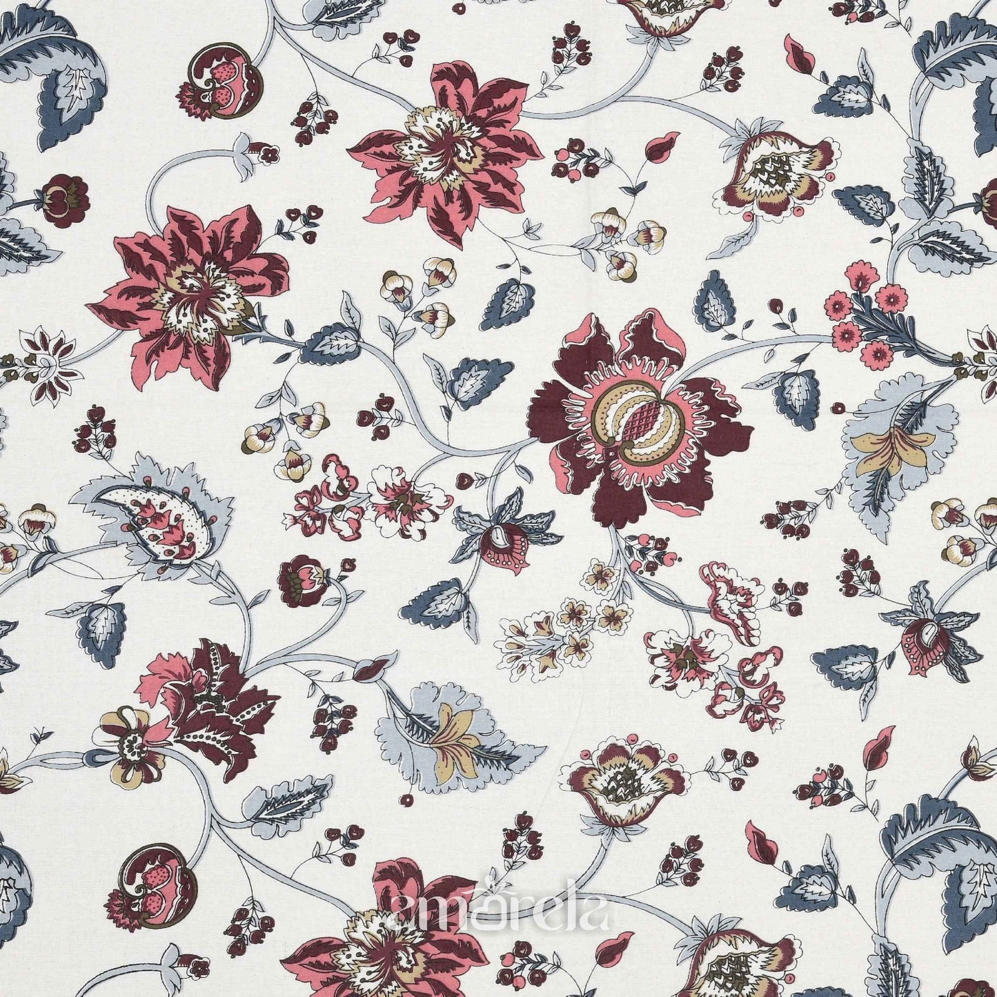 King Size Bed Sheet Set – 100% Pure Twill Cotton with Floral Print on White Base (Set of 3)