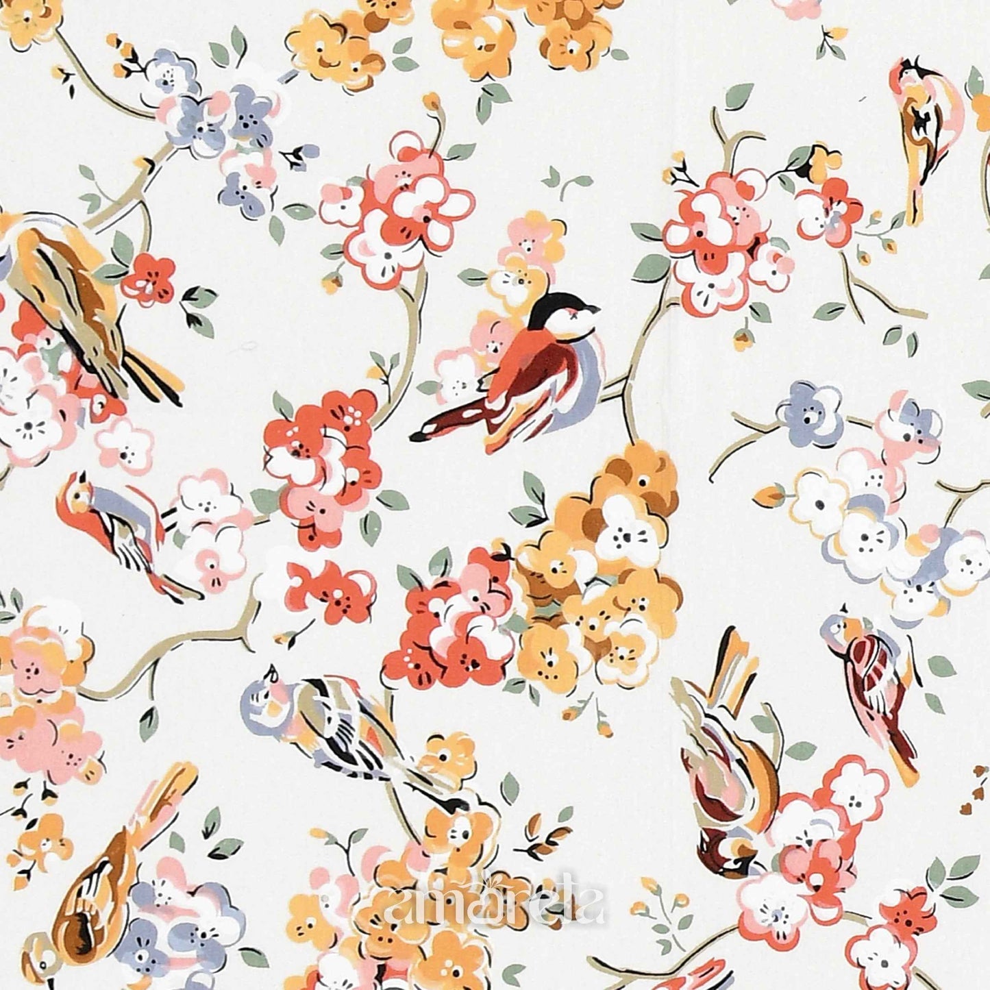 100% Pure Twill Cotton King Size Bed Sheet Set – Pink Floral & Birds Print on White Base (Set of 3)