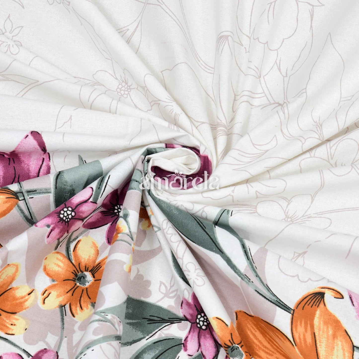 King Size Bed Sheet Set – 100% Pure Twill Cotton with Hand-Painted Style Floral Print (Set of 3)