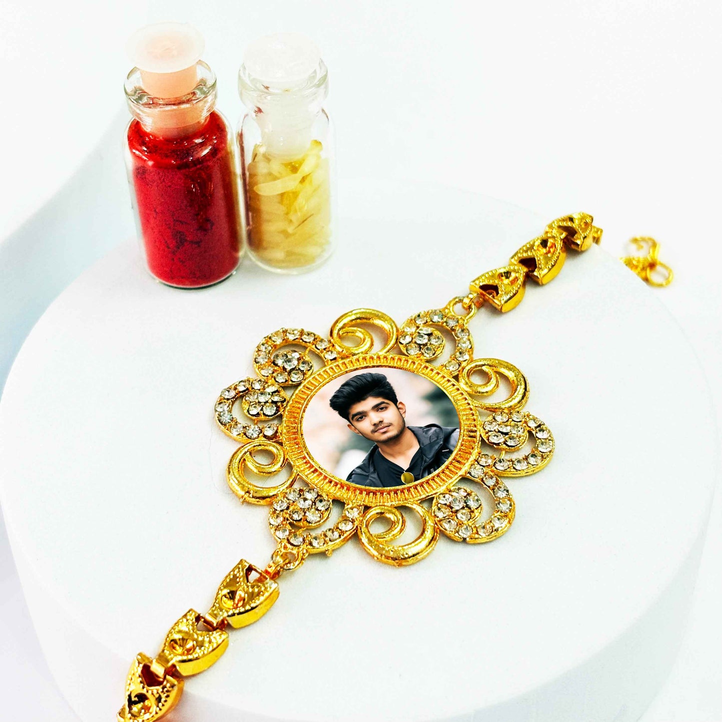 Designer Car Dream Catcher with Personalized Bracelet Photo Rakhi – Rakshabandhan Combo Gift