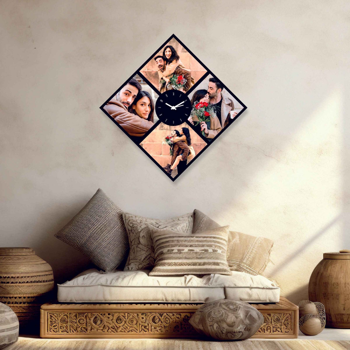 Diamond-Shaped Designer Wall Clock – Personalized with Your Precious Moments - Amoreta