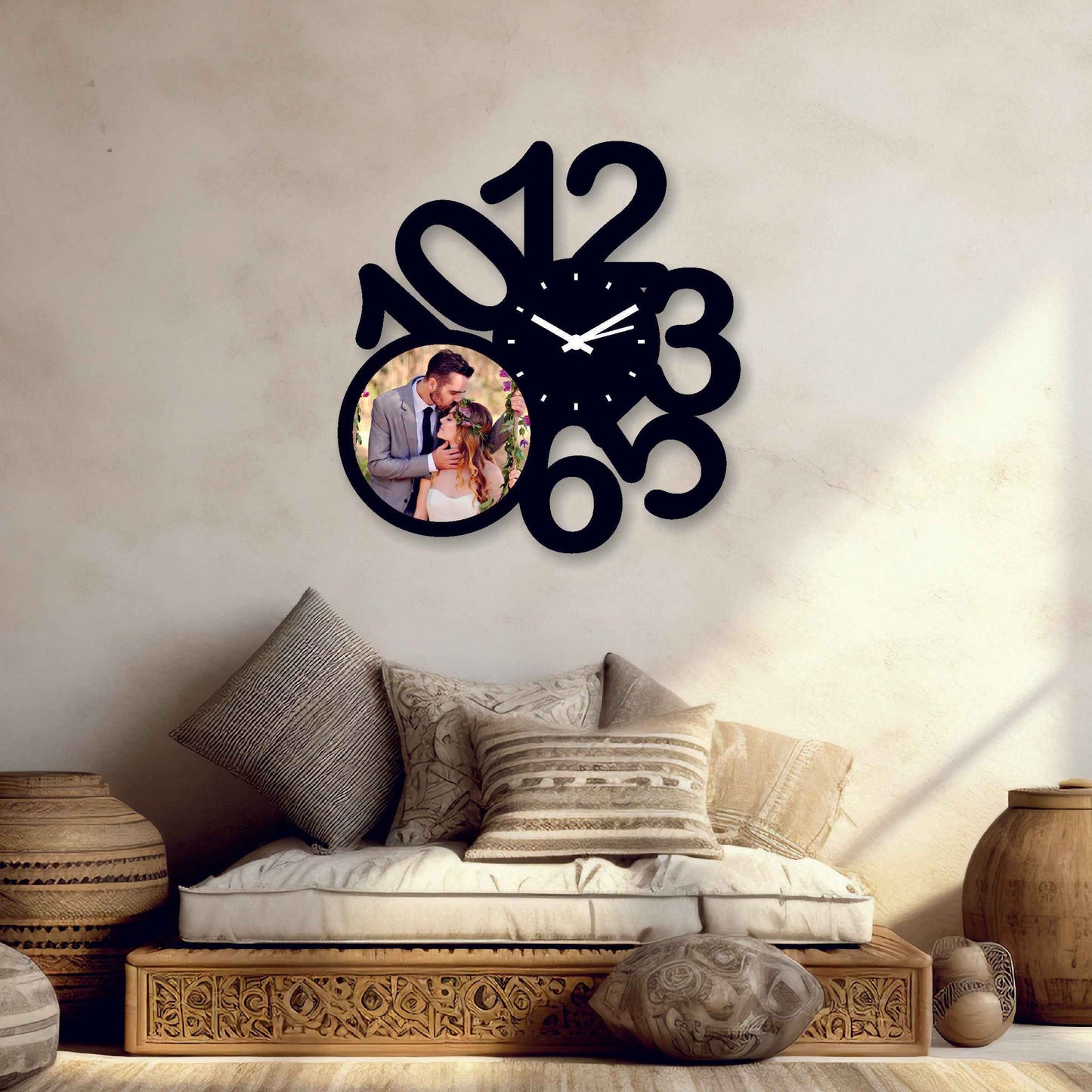 Large Personalized Curved Designer Wall Clock – Display Your Special Moments with 1 HD Photo & Text Message