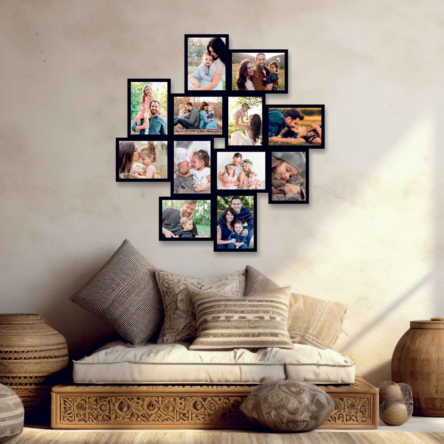 Customized Wooden Blocks Style Photo Frame – Display 12 HD Photos in a 18x18 Inch Rectangle Design