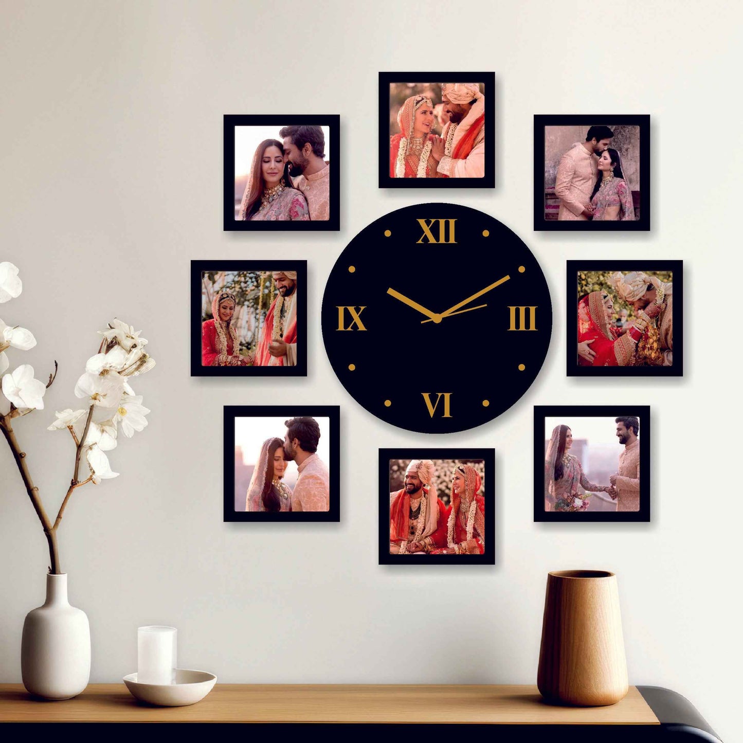 Large Timeless Moments: Personalized Photo Wall Clock with 8 Photos - Amoreta