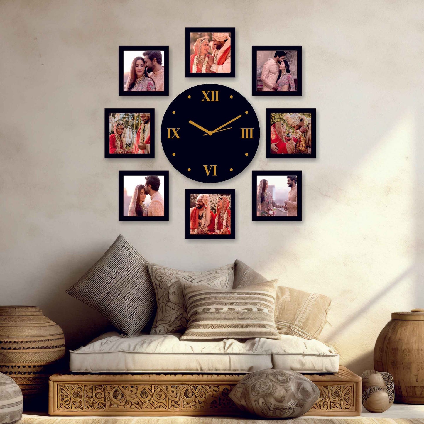 Large Timeless Moments: Personalized Photo Wall Clock with 8 Photos - Amoreta