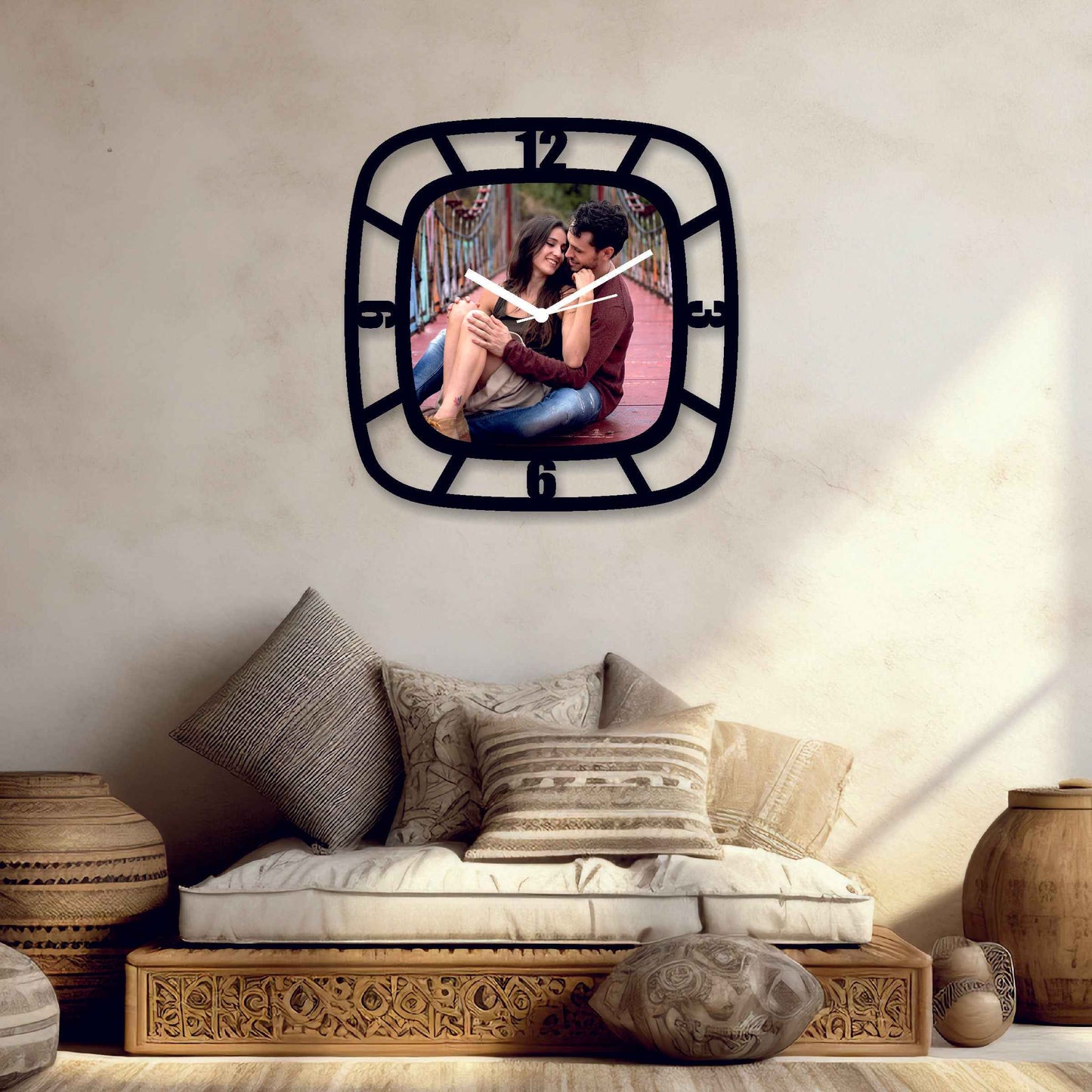 Large Personalized Square Designer Wall Clock – Custom 15x15 Inch Clock with Your Photo & Text