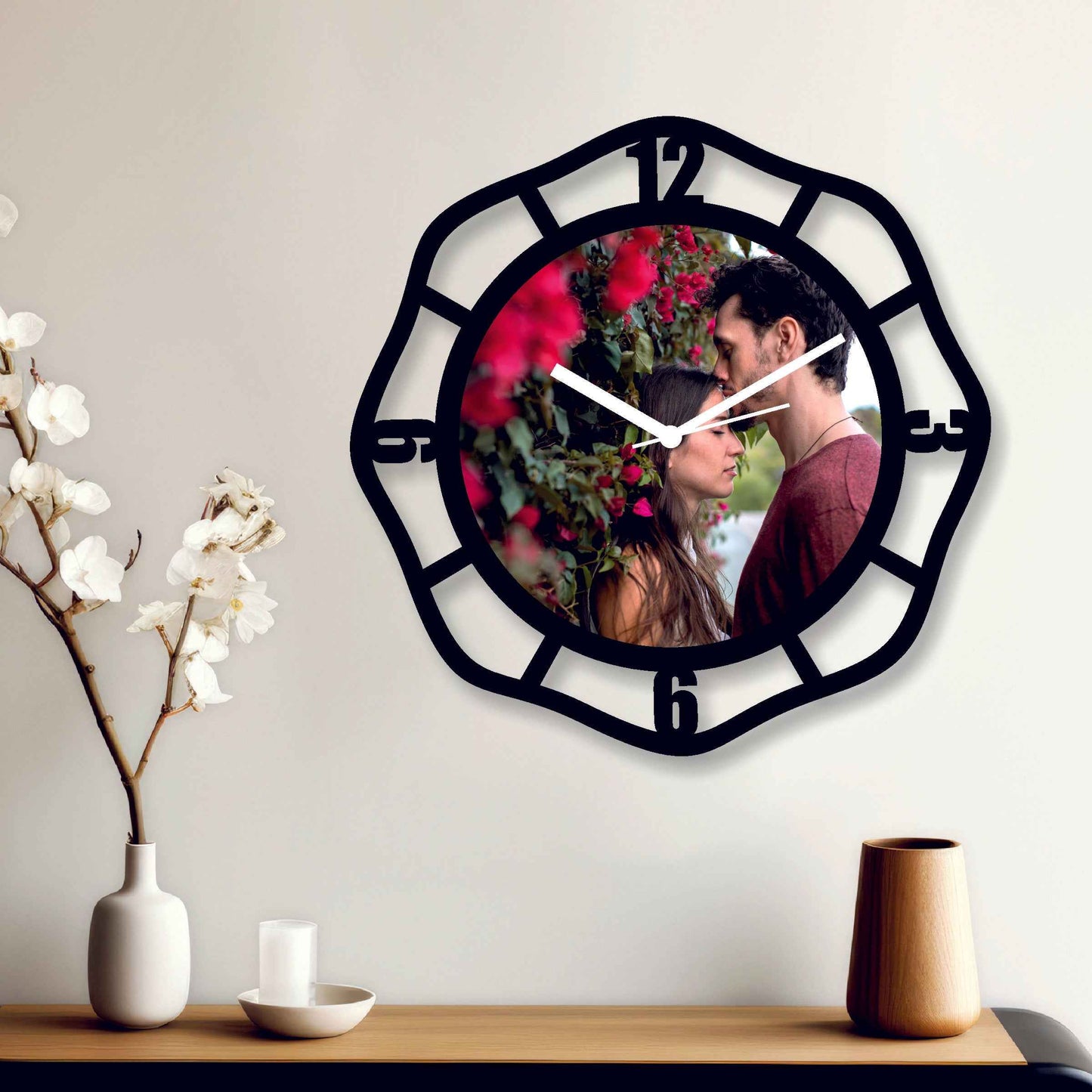 Large Personalized Curved Designer Wall Clock – Custom Large Clock with Your Photo & Text