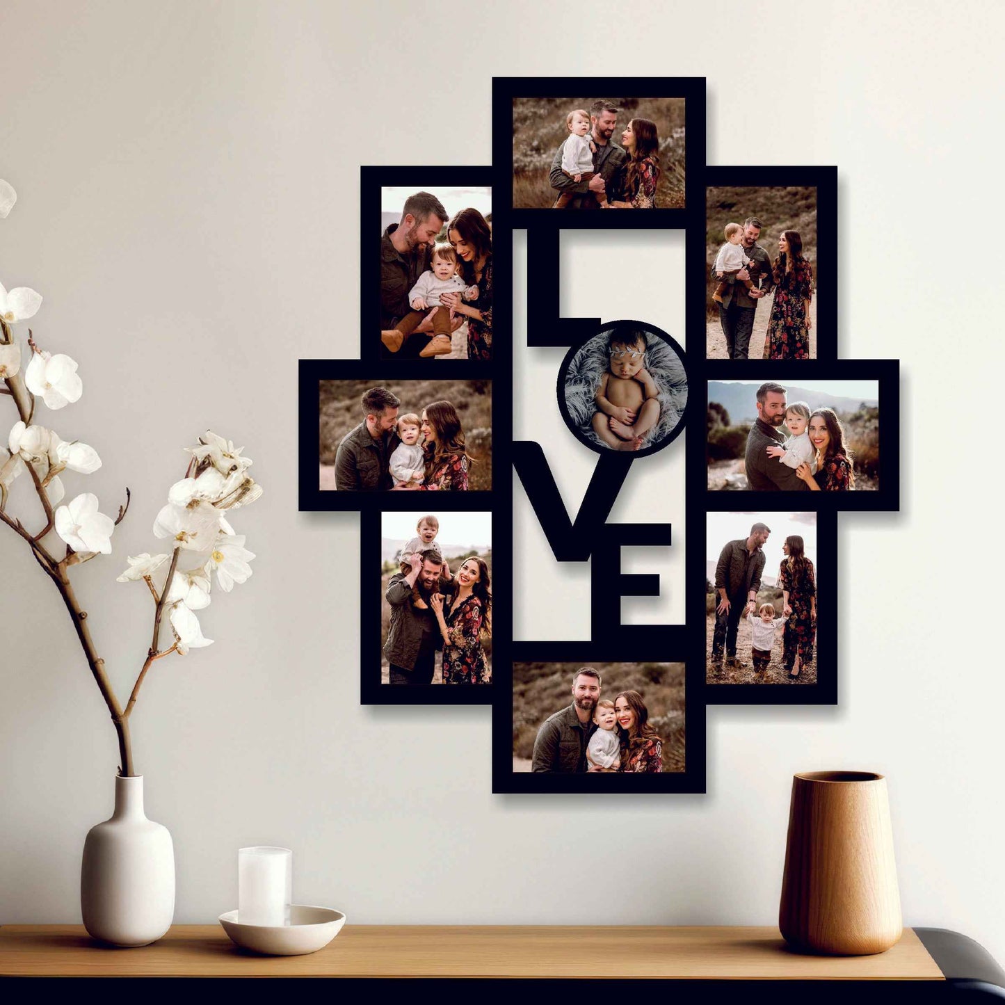 Customized Wooden Blocks Style Photo Frame – Display 9 HD Photos in an 18x20 Inch Rectangle Design