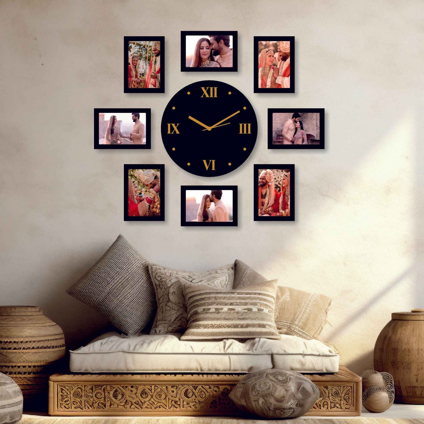 Large Cherished Moments: Personalized Photo Wall Clock with Eight Frames