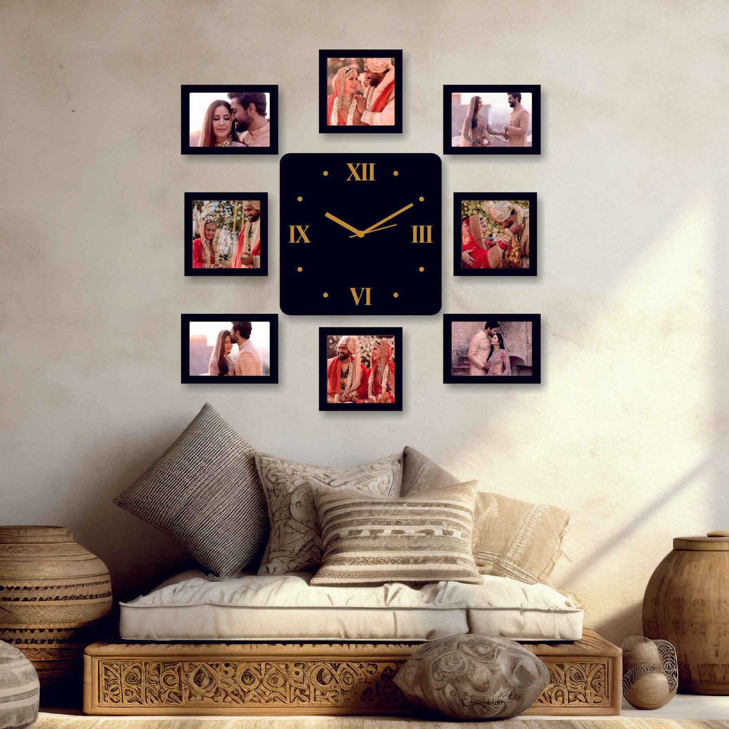Large Personalized Designer Wall Clock – Custom 25x25 Inch Round Clock with 8 Photos & Text