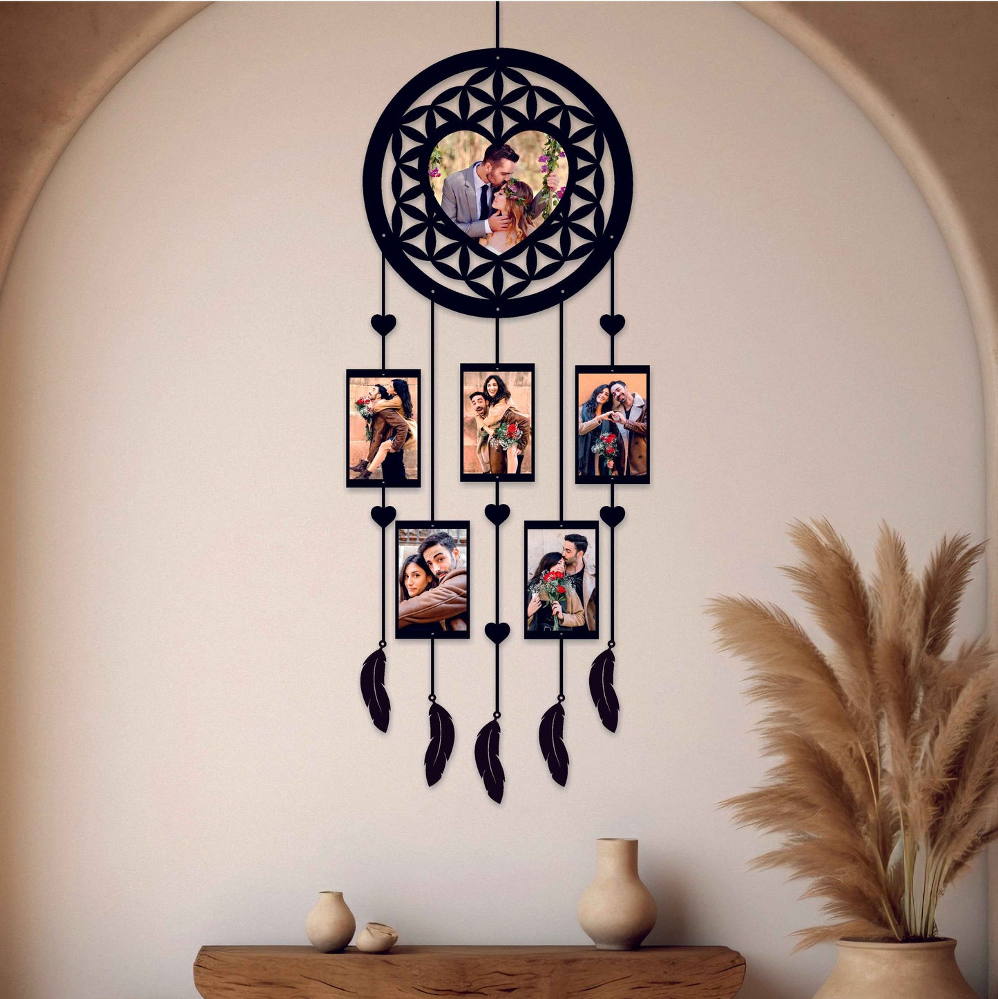 Personalized Photo Frame Dream Catcher – Display 6 Photos in a Stylish Collage
