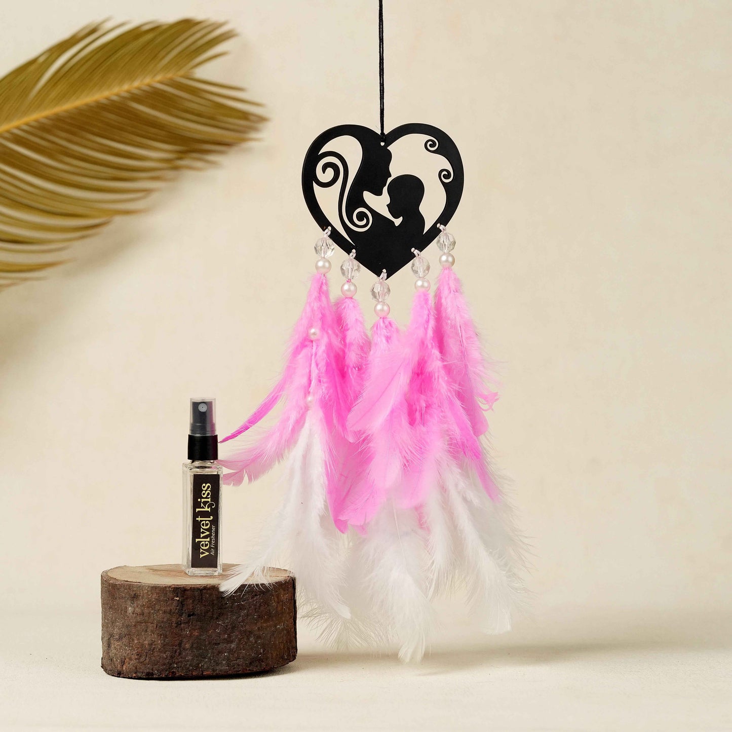 Mother’s Day Car Hanging Dream Catcher – With Fragrance, Pink & White Feathers
