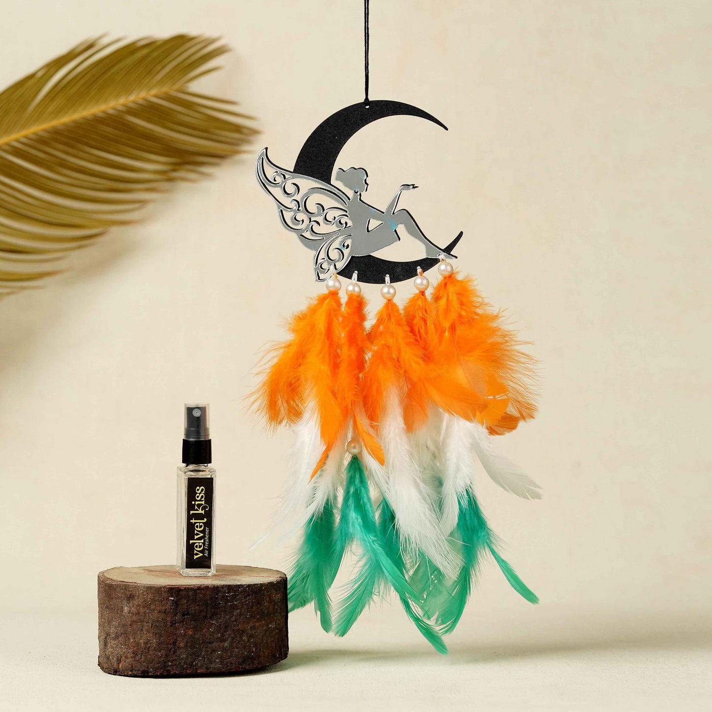 Tri-Color Fairy on Moon Car Dream Catcher with Air Freshener – Patriotic Theme