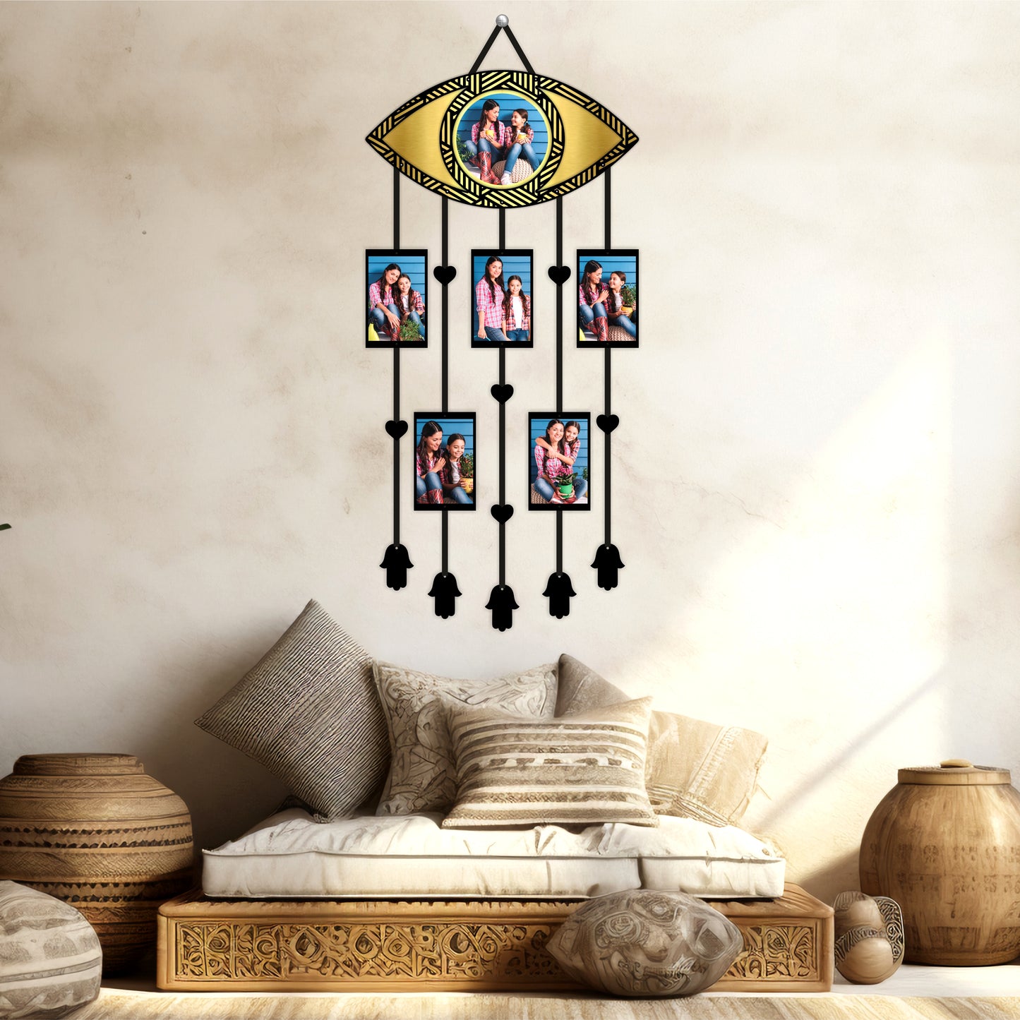 Evil Eye Photo Frame Dream Catcher | Custom Wall Hanging for 6 Photos – Mother's Day Special
