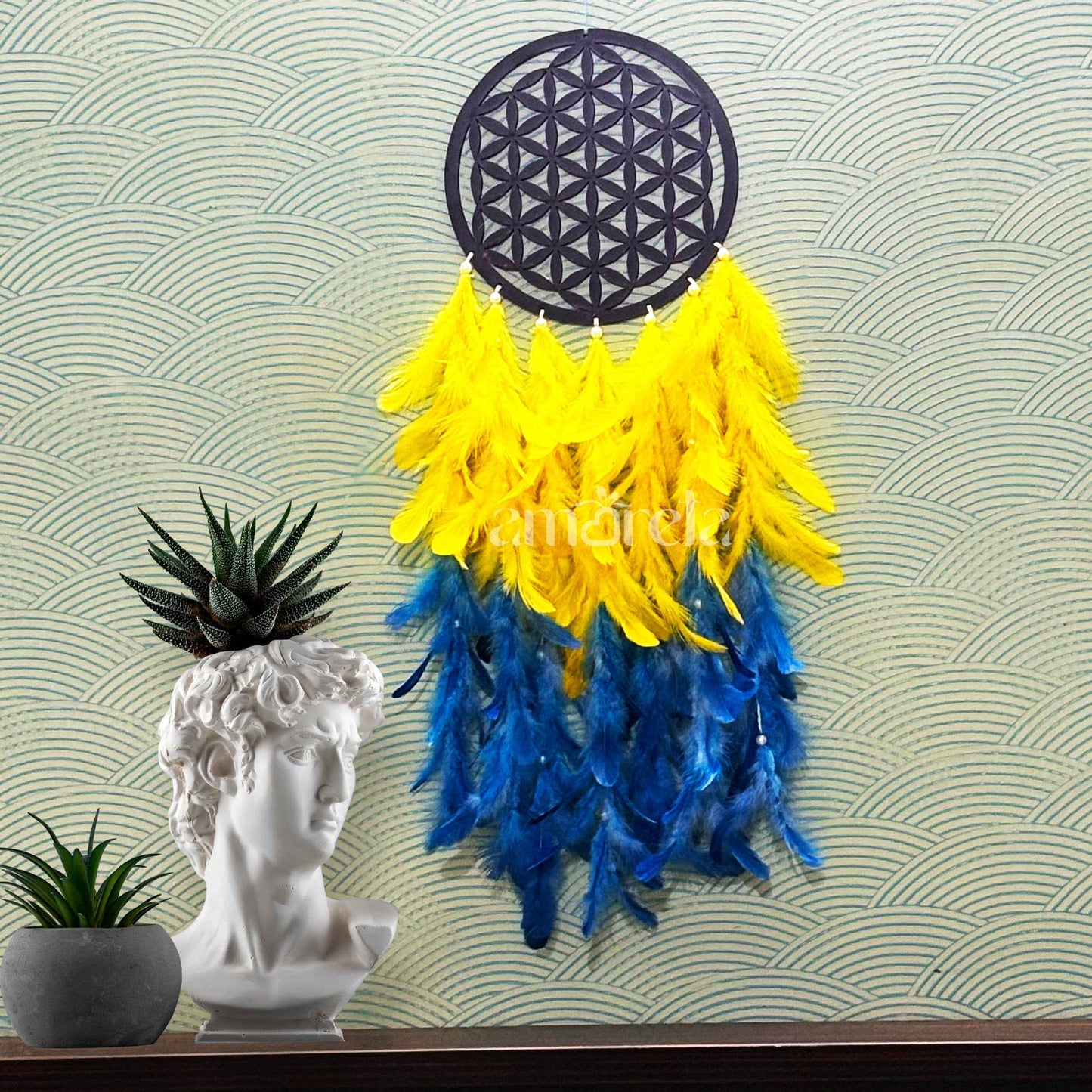 Designer Big Dream Catcher in Yellow and Blue with Customizable Options