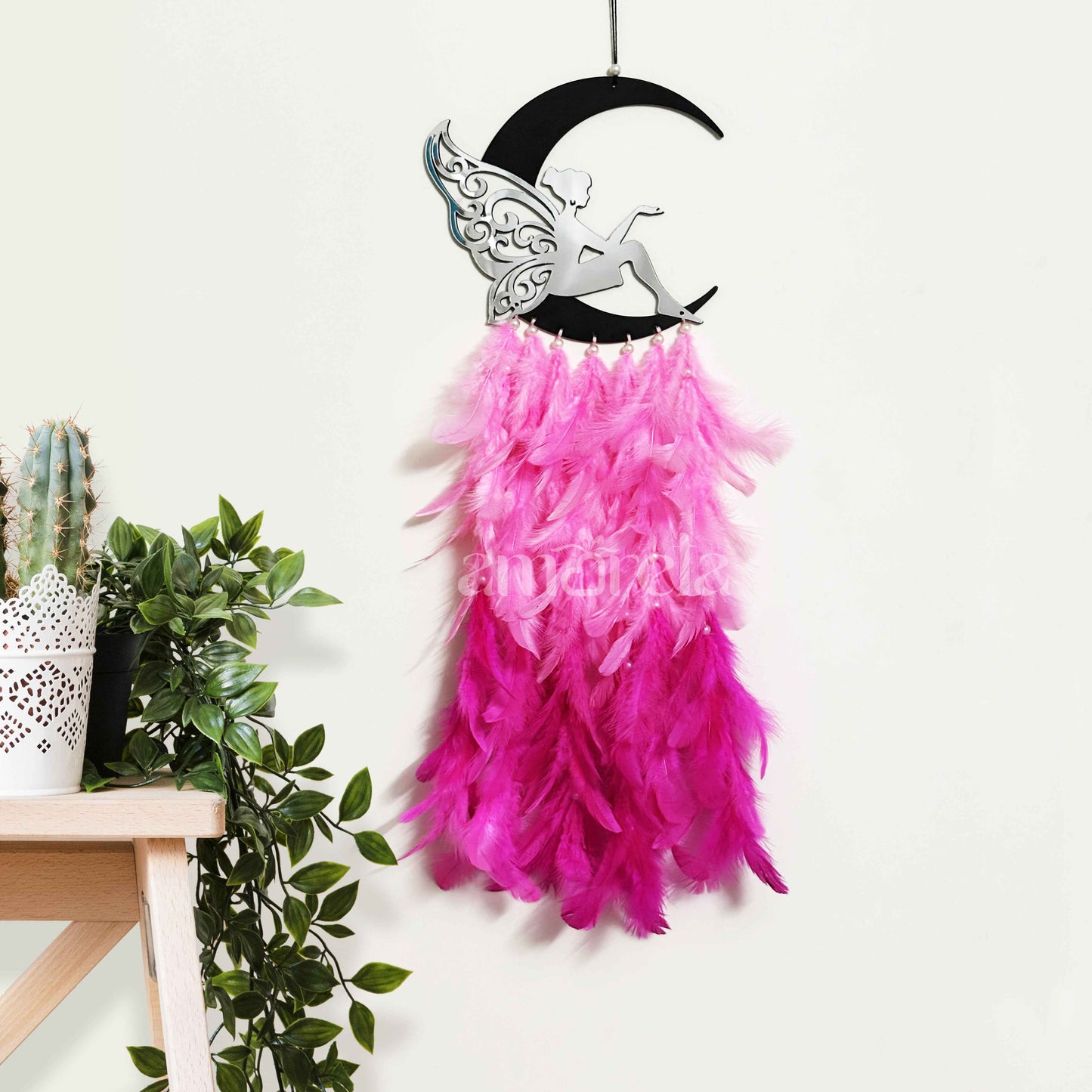 Fairy Big Dream Catcher with Pink Feathers - Perfect for Girls' Rooms
