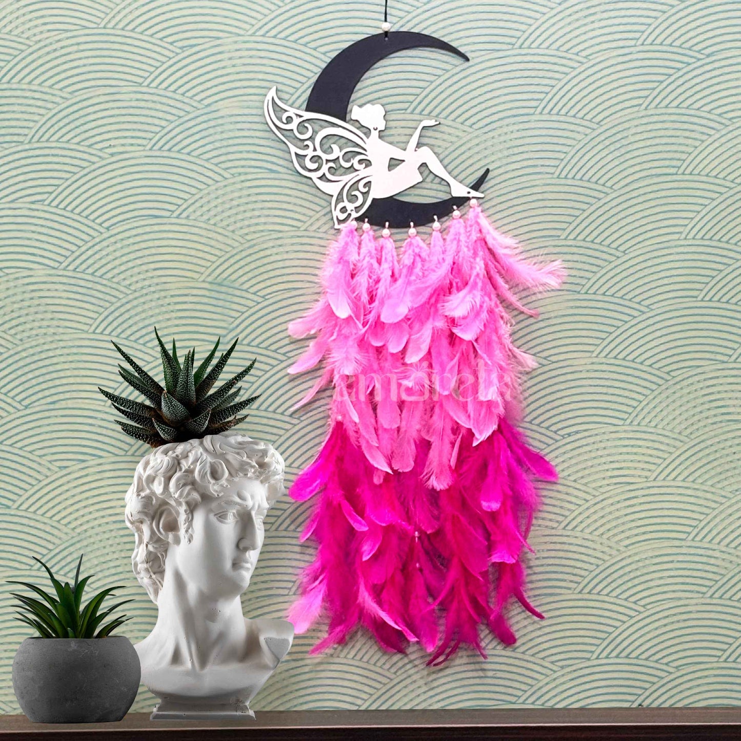 Fairy Big Dream Catcher with Pink Feathers - Perfect for Girls' Rooms