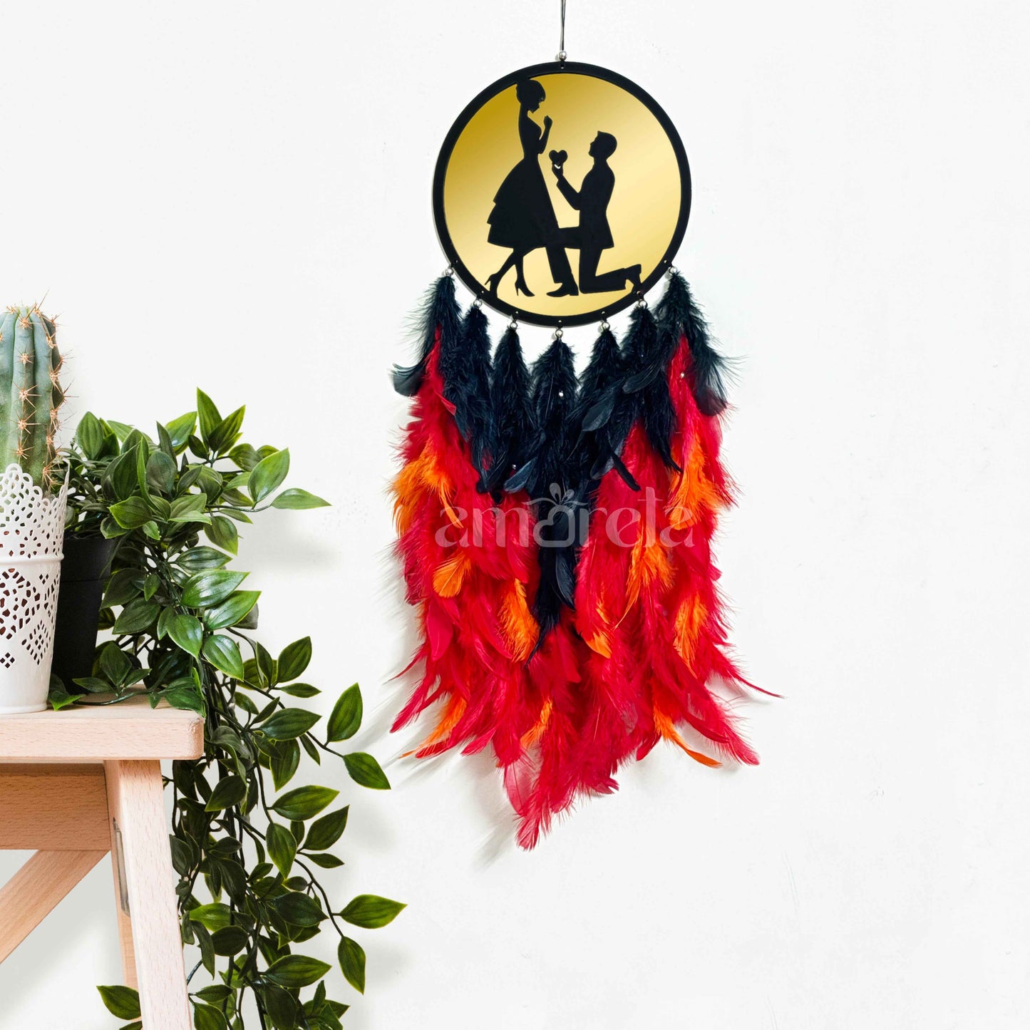Golden Proposal Big Dream Catcher with Red & Black Feathers