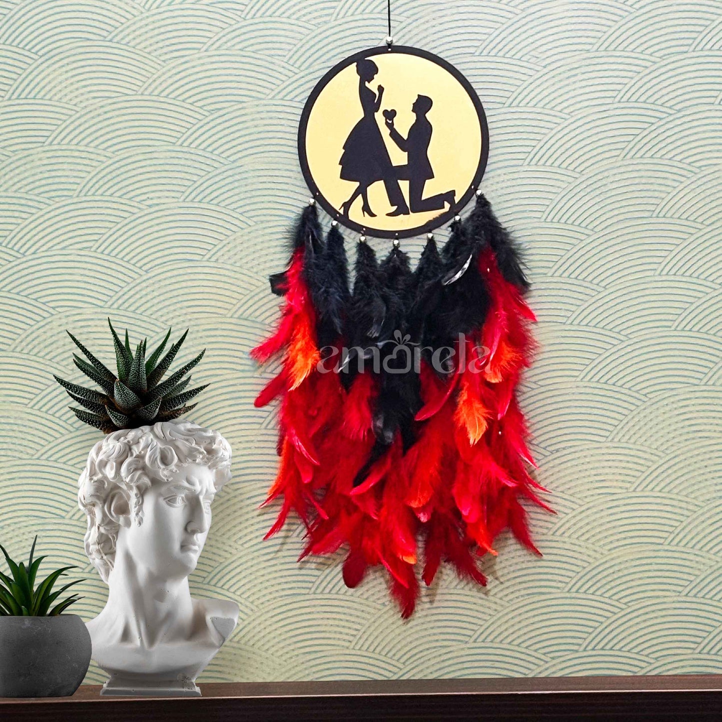 Golden Proposal Big Dream Catcher with Red & Black Feathers