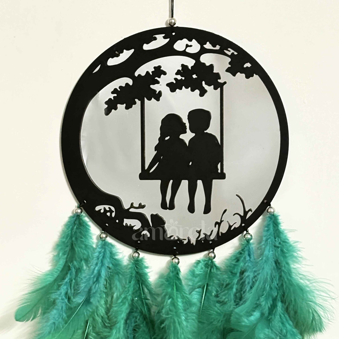 Romantic Swing Big Dream Catcher with Green & Blue Feathers