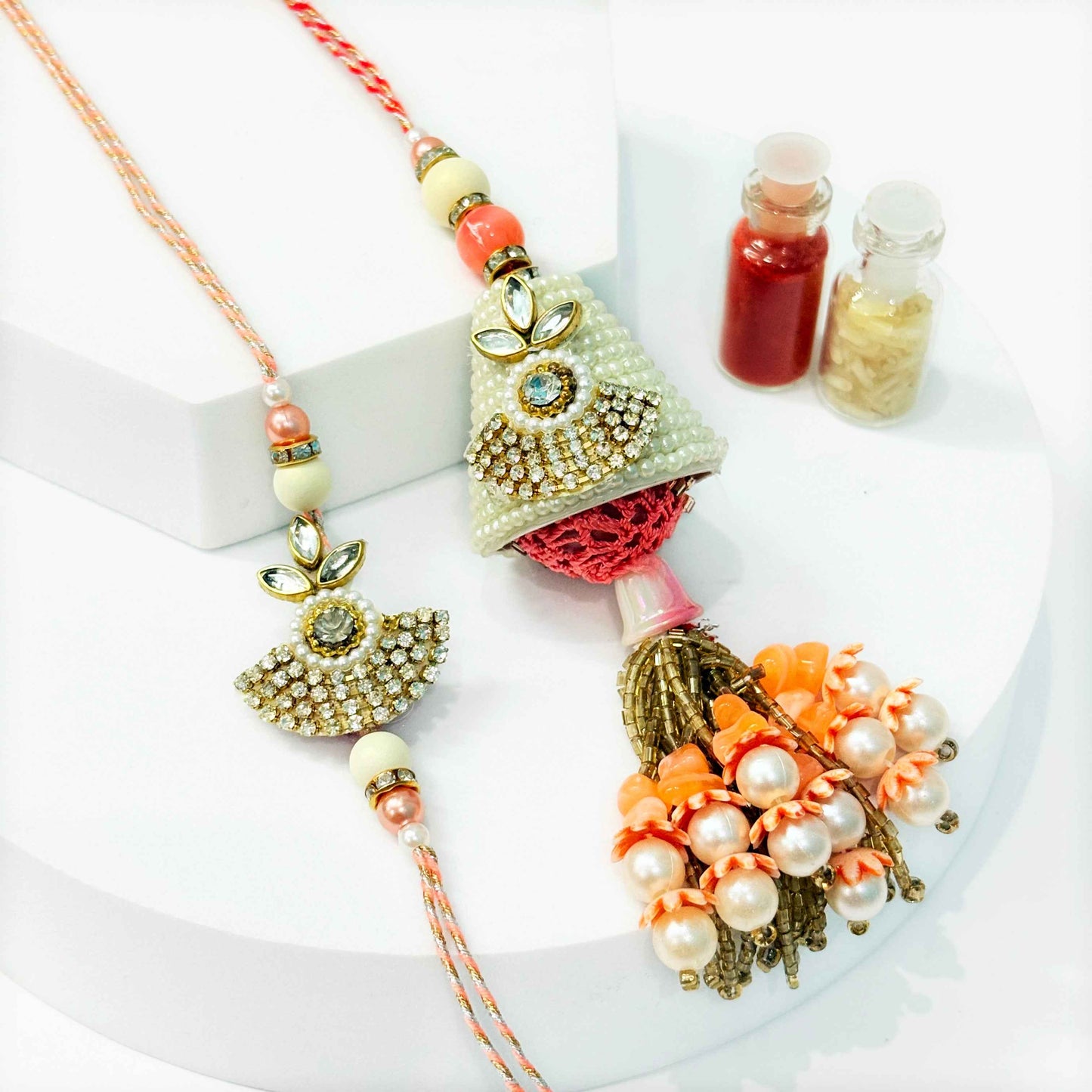 Pair Orange Lumba Rakhi with Nuts and Chocolate