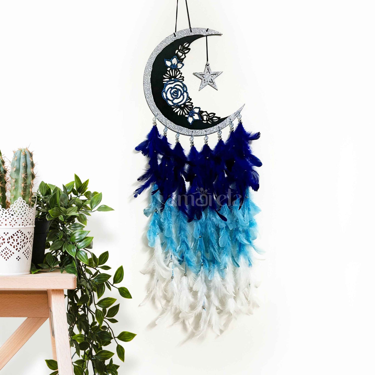 Designer Blue & White Moon Big Dream Catcher with Star Accent