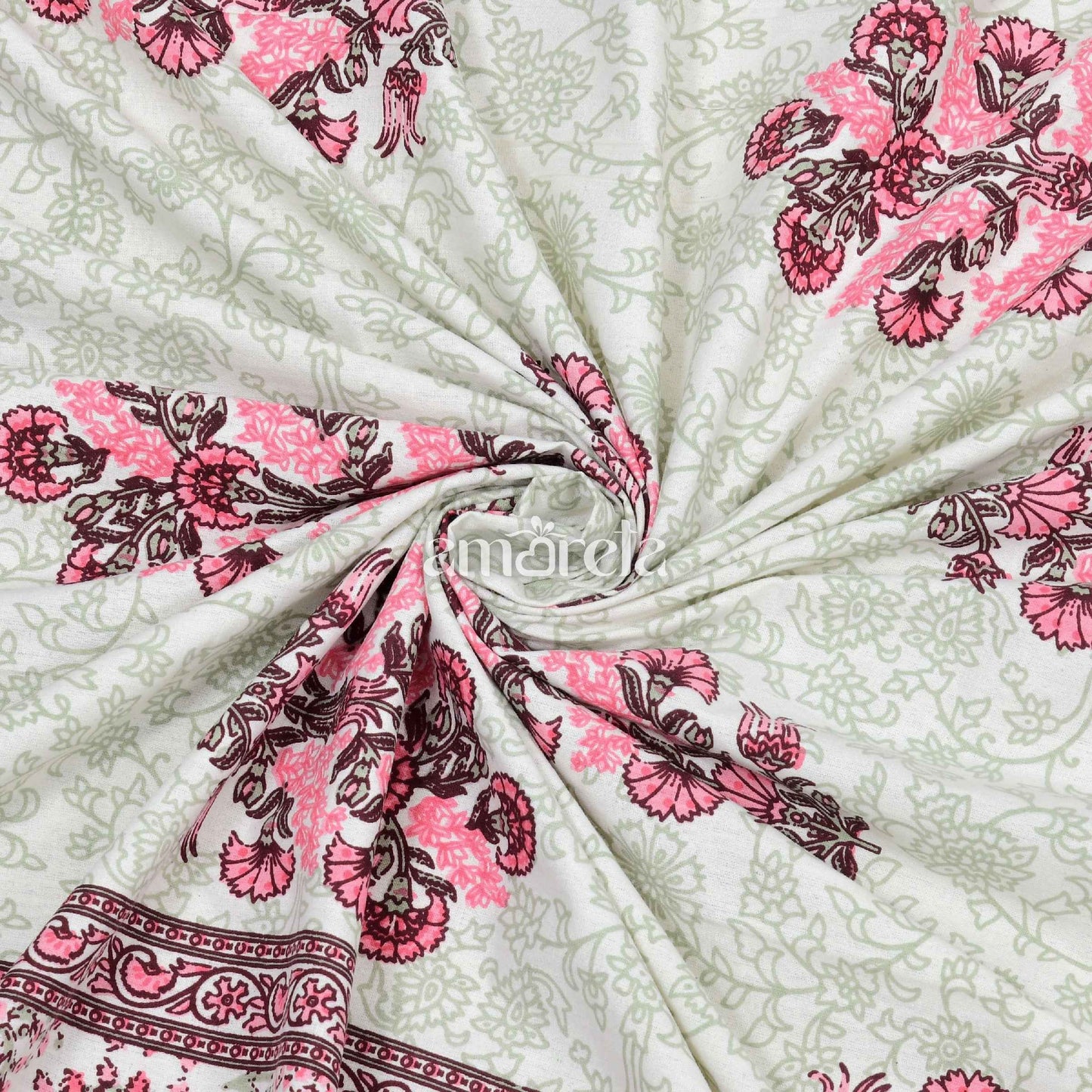 Double Bed Sheet Set – 100% Pure Cotton with Pink Pattern & Side Border (Set of 3)