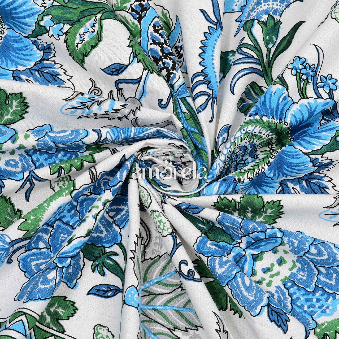 Double Bed Sheet Set – 100% Pure Cotton with Blue Designer Print & Border (Set of 3)