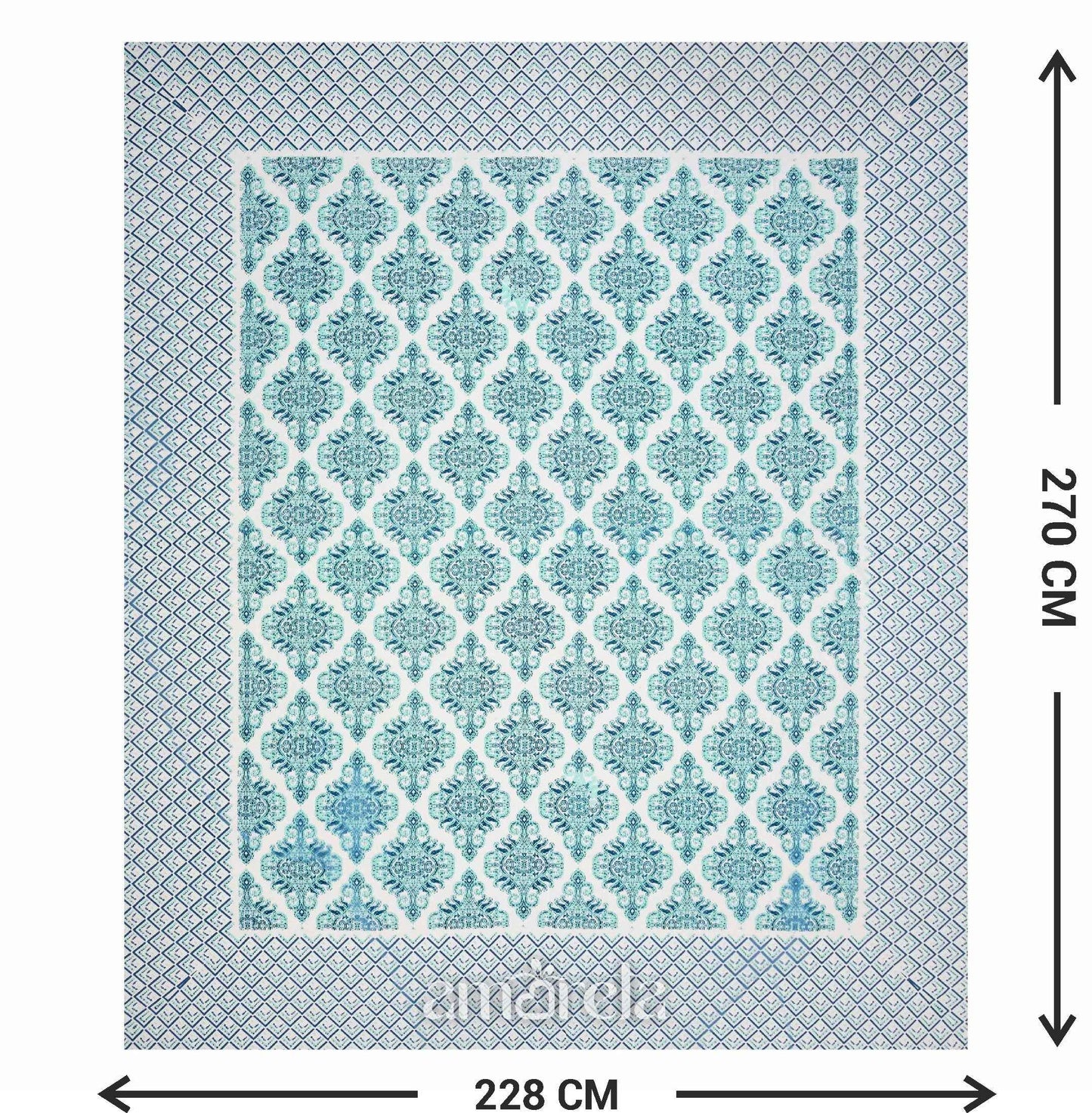 Double Bed Sheet Set – 100% Pure Cotton with Designer Print on White Base & Border (Set of 3)