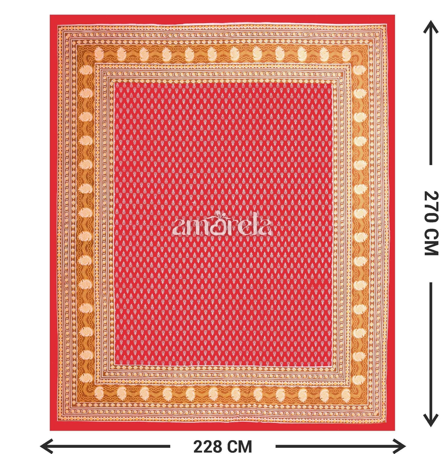 Double Bed Sheet Set – 100% Pure Cotton with Dark Red Designer Print & Border (Set of 3)