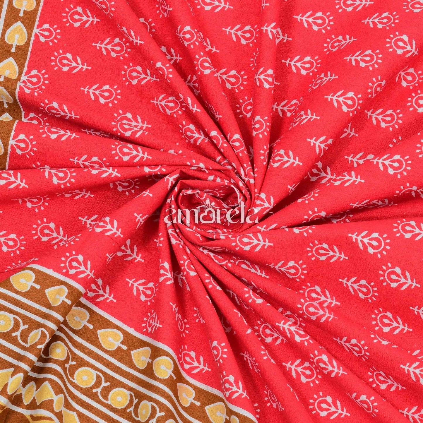 Double Bed Sheet Set – 100% Pure Cotton with Dark Red Designer Print & Border (Set of 3)