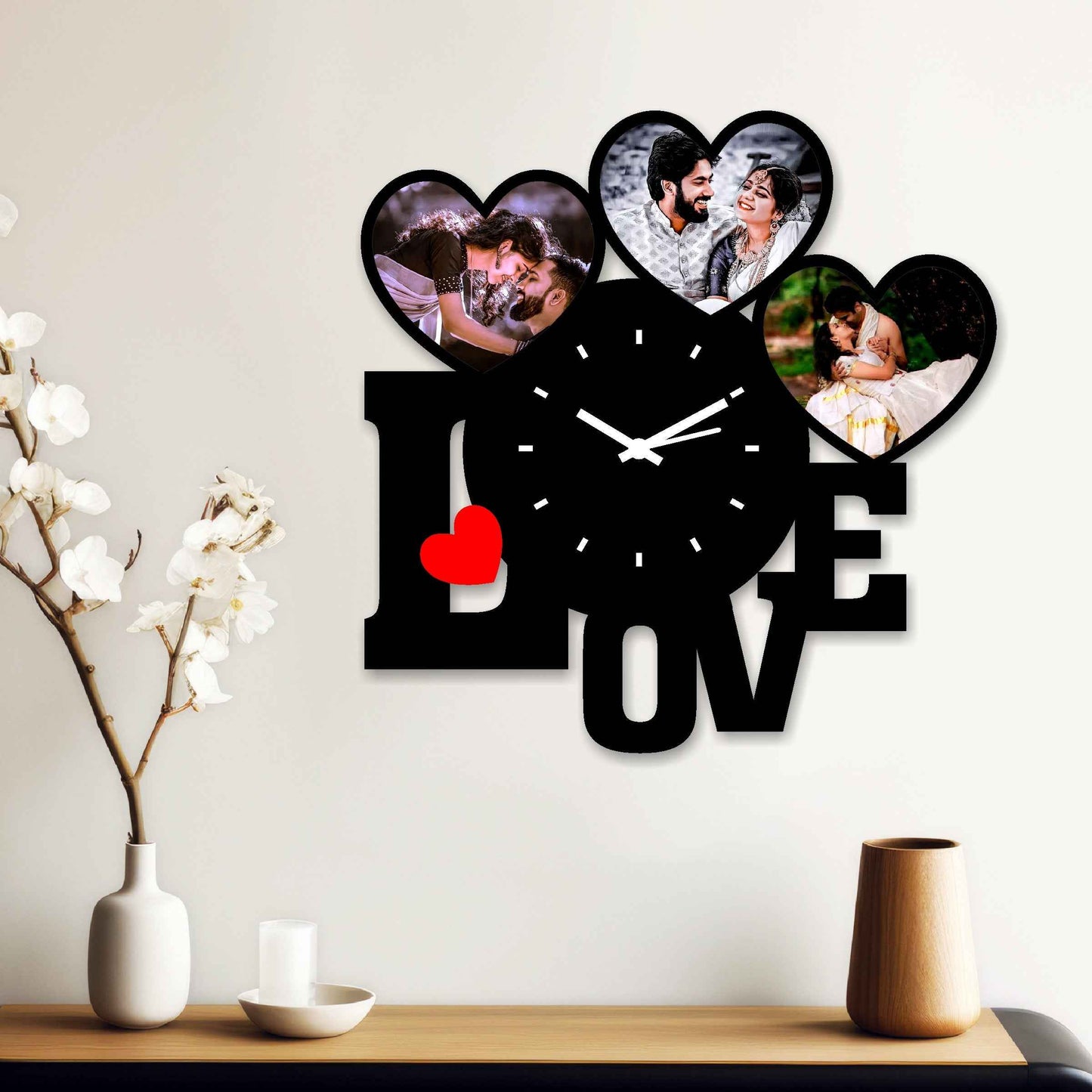 Large Curved Personalized Photo Wall Clock – Display 3 Special Memories - Amoreta
