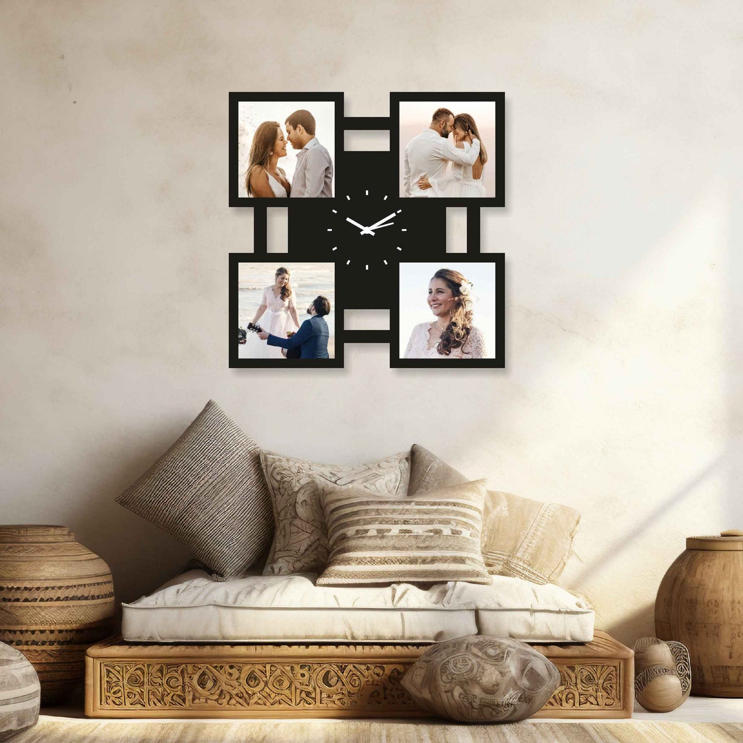 Large Square Personalized Wall Clock – Display 4 Photos and a Custom Message - Amoreta