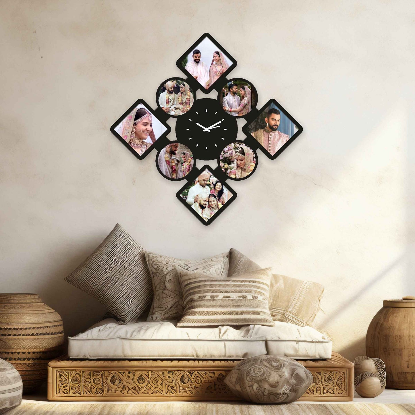 Large Diamond-Shaped Personalized Photo Wall Clock – Display 8 Special Memories - Amoreta