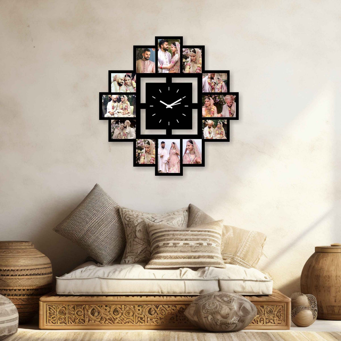 Large Rectangular Designer Wall Clock – Personalize with 12 Cherished Memories - Amoreta