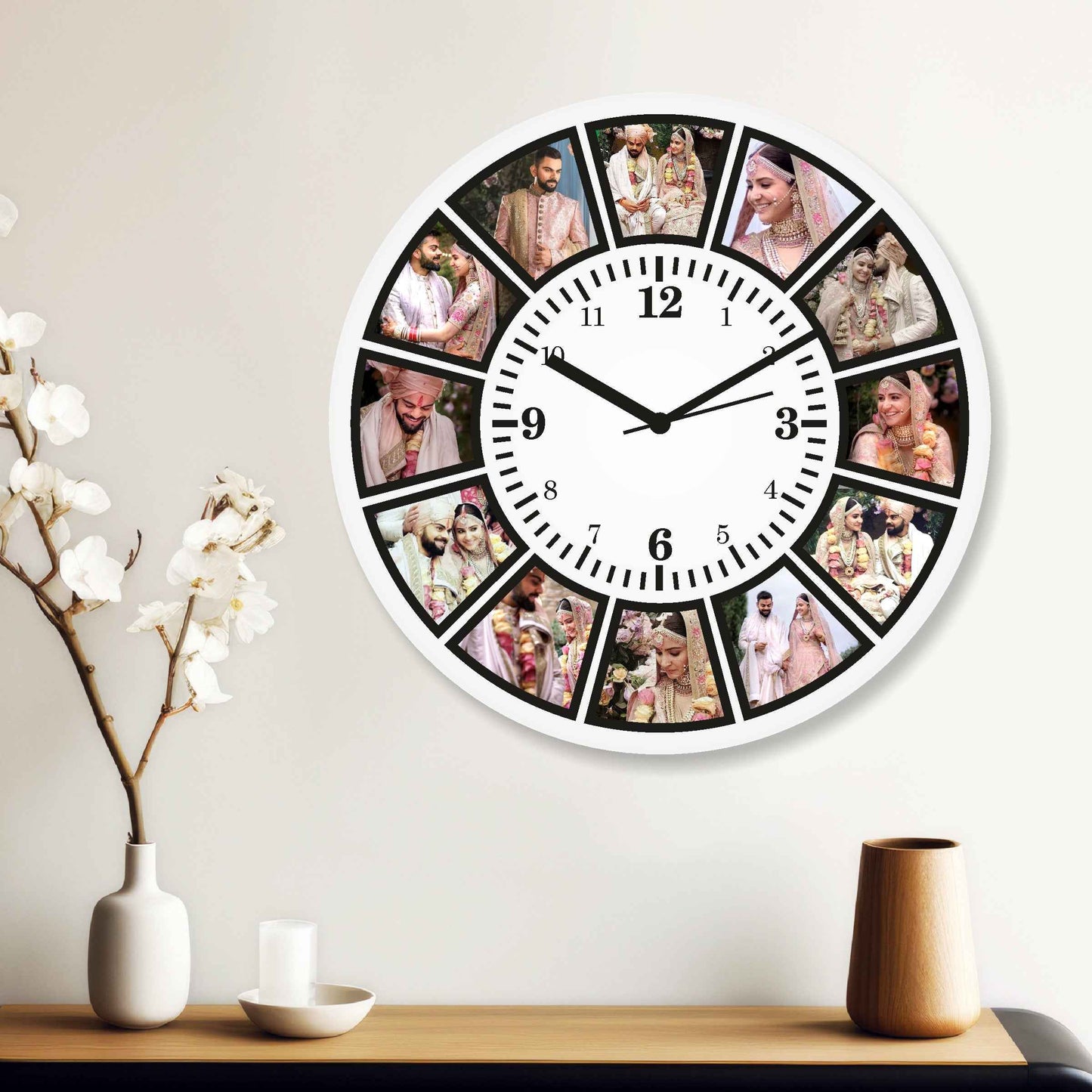 Square Designer Wall Clock – Personalized with 12 Special Moments - Amoreta