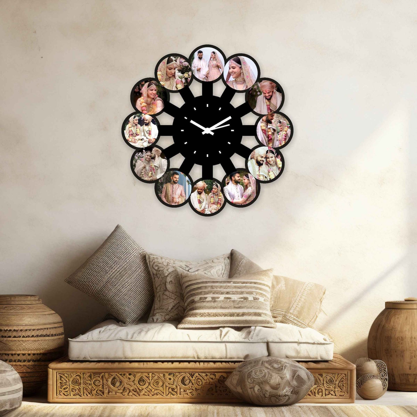 Large Personalized Floral Photo Wall Clock – Celebrate Your Cherished Moments - Amoreta