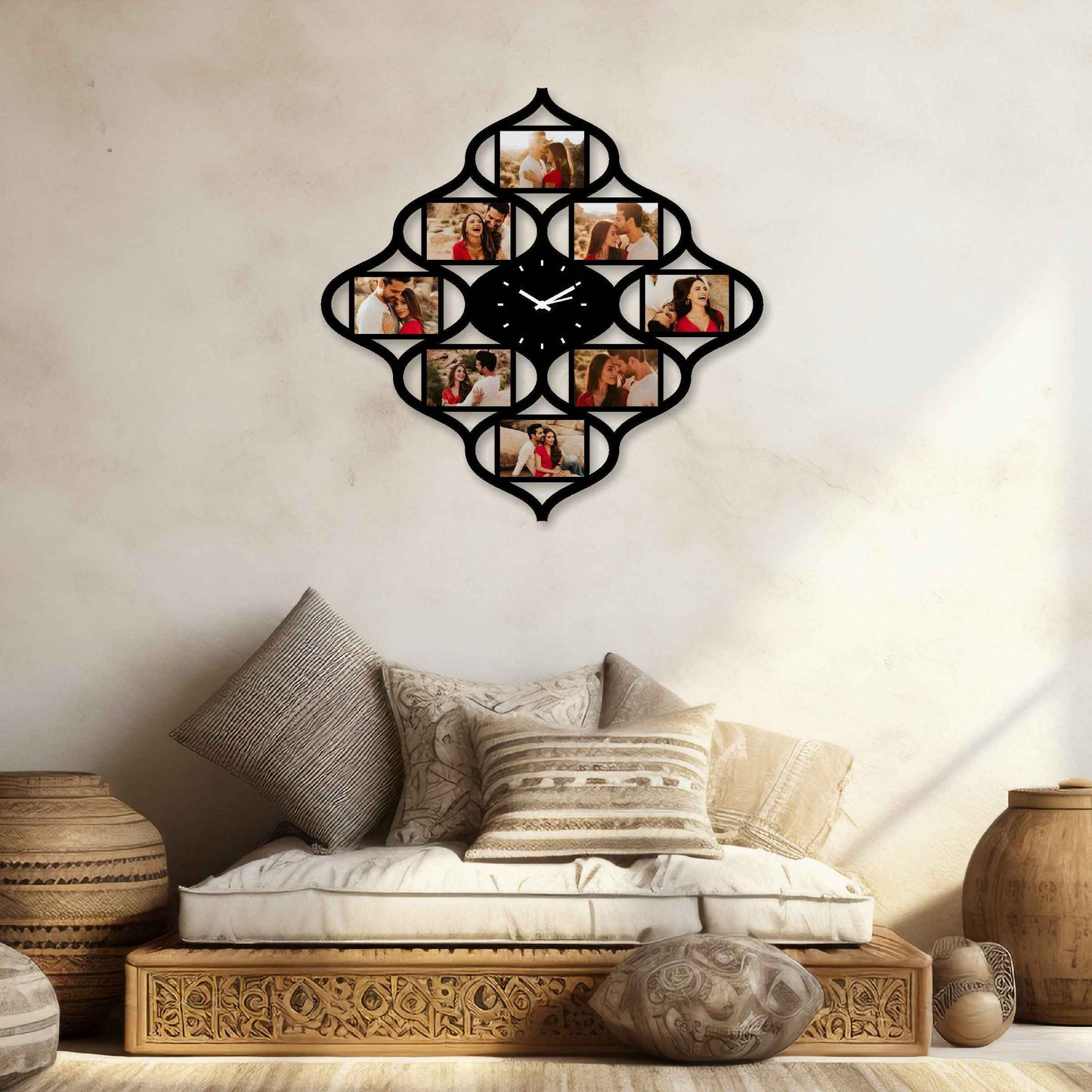 Large Diamond-Shaped Personalized Photo Wall Clock – Display 8 Special Memories - Amoreta