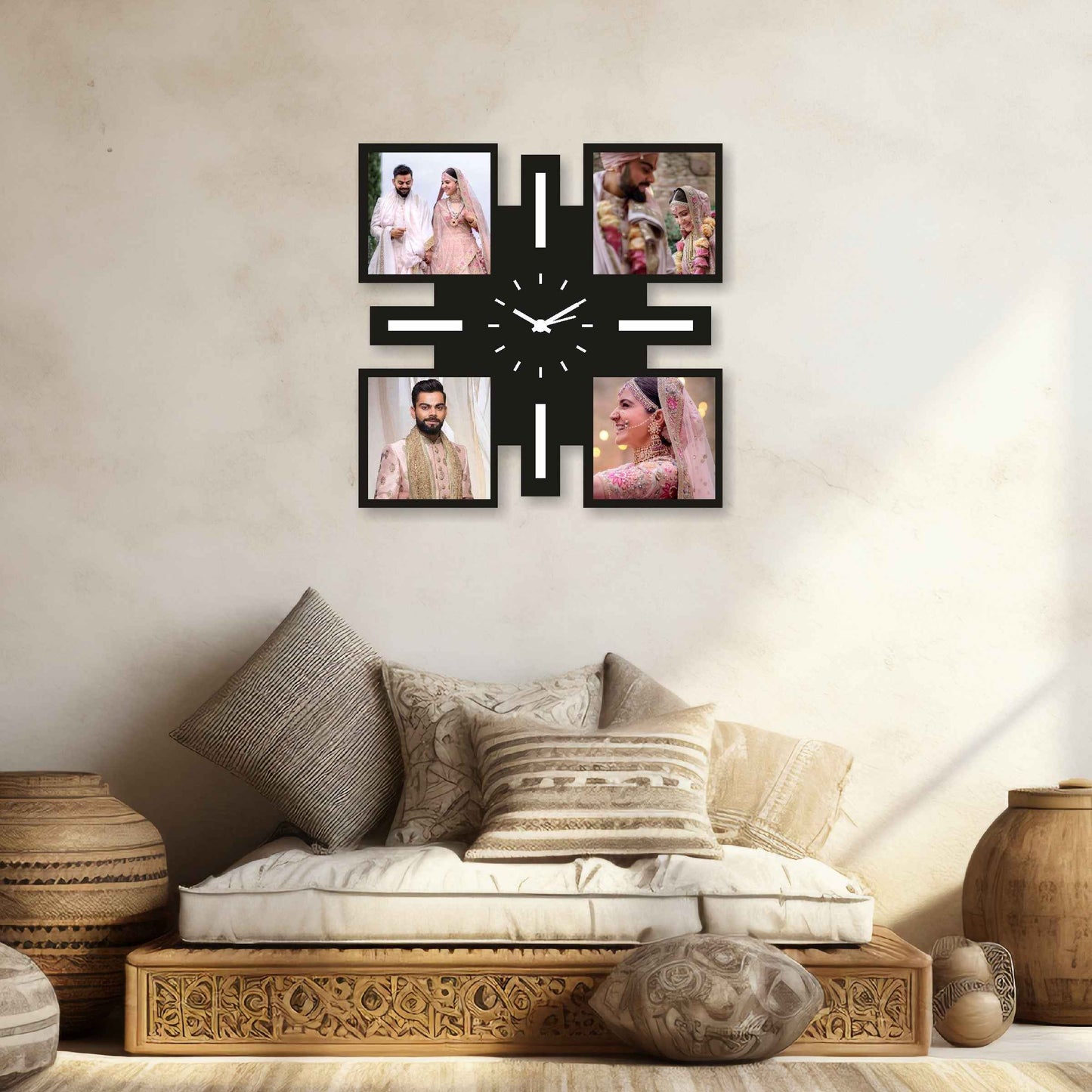 Large Square Personalized Photo Wall Clock – Display 4 Special Memories - Amoreta