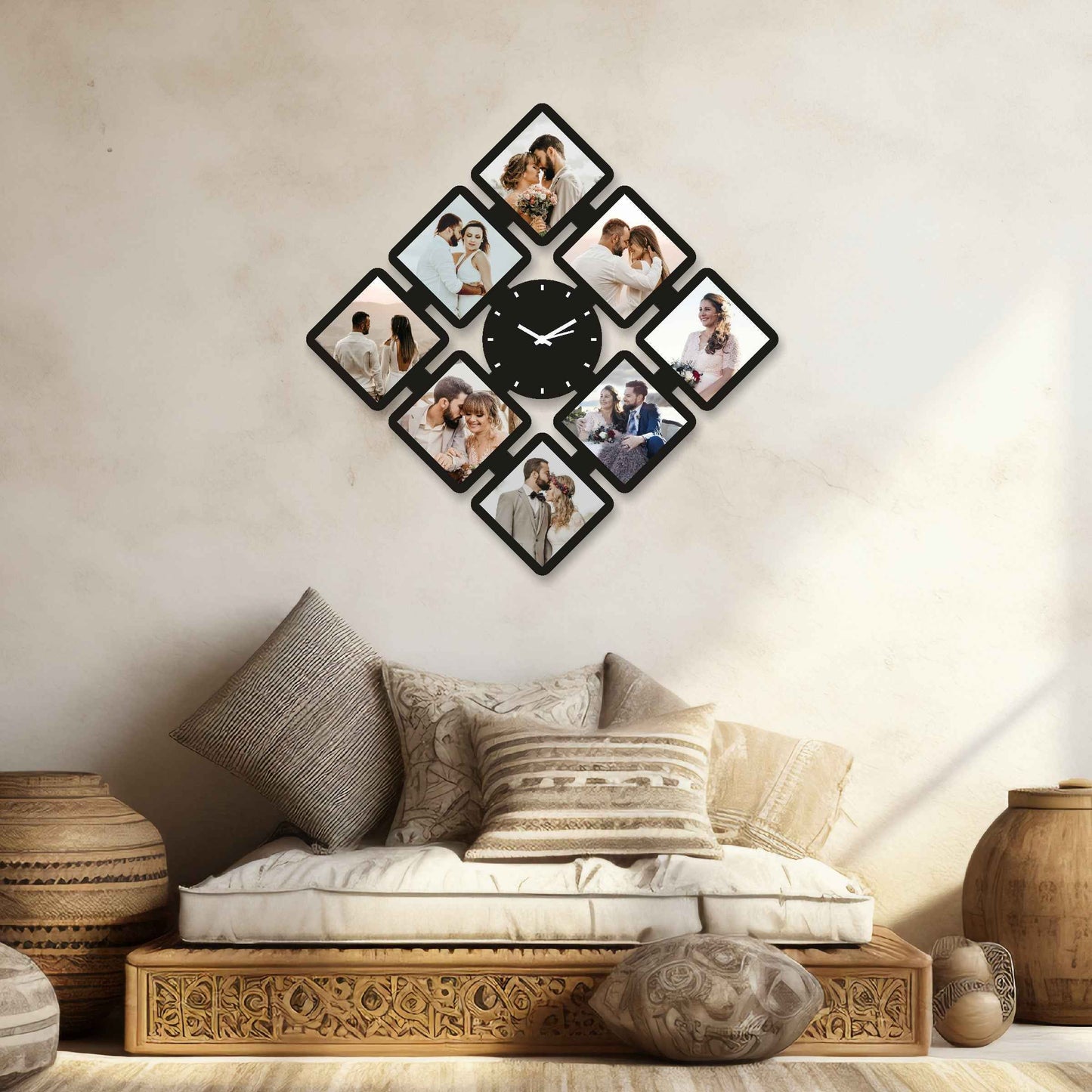 Large Diamond-Shaped Personalized Photo Wall Clock – Display 8 Special Memories - Amoreta