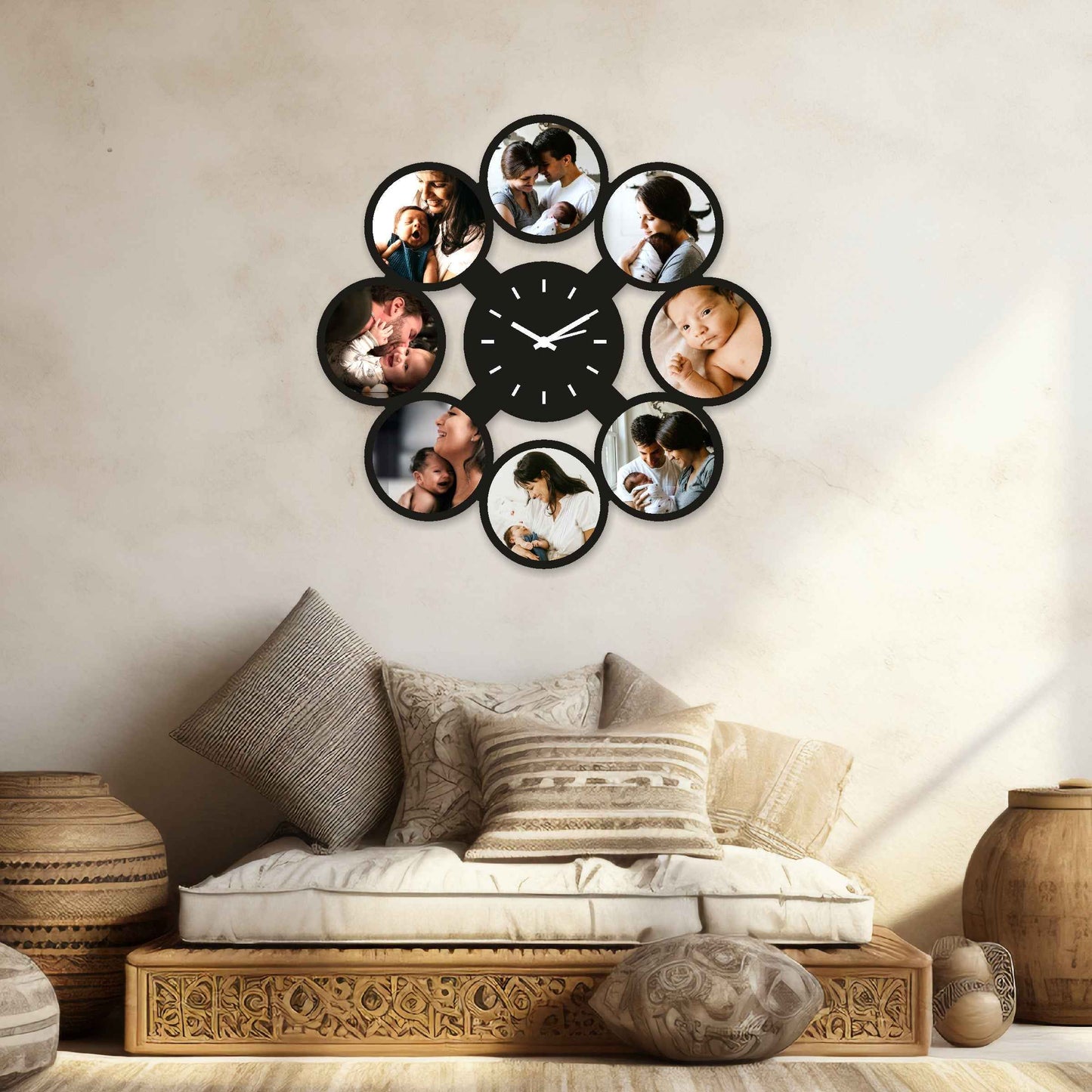 Large Round Personalized Clock – Showcase 8 Cherished Memories - Amoreta