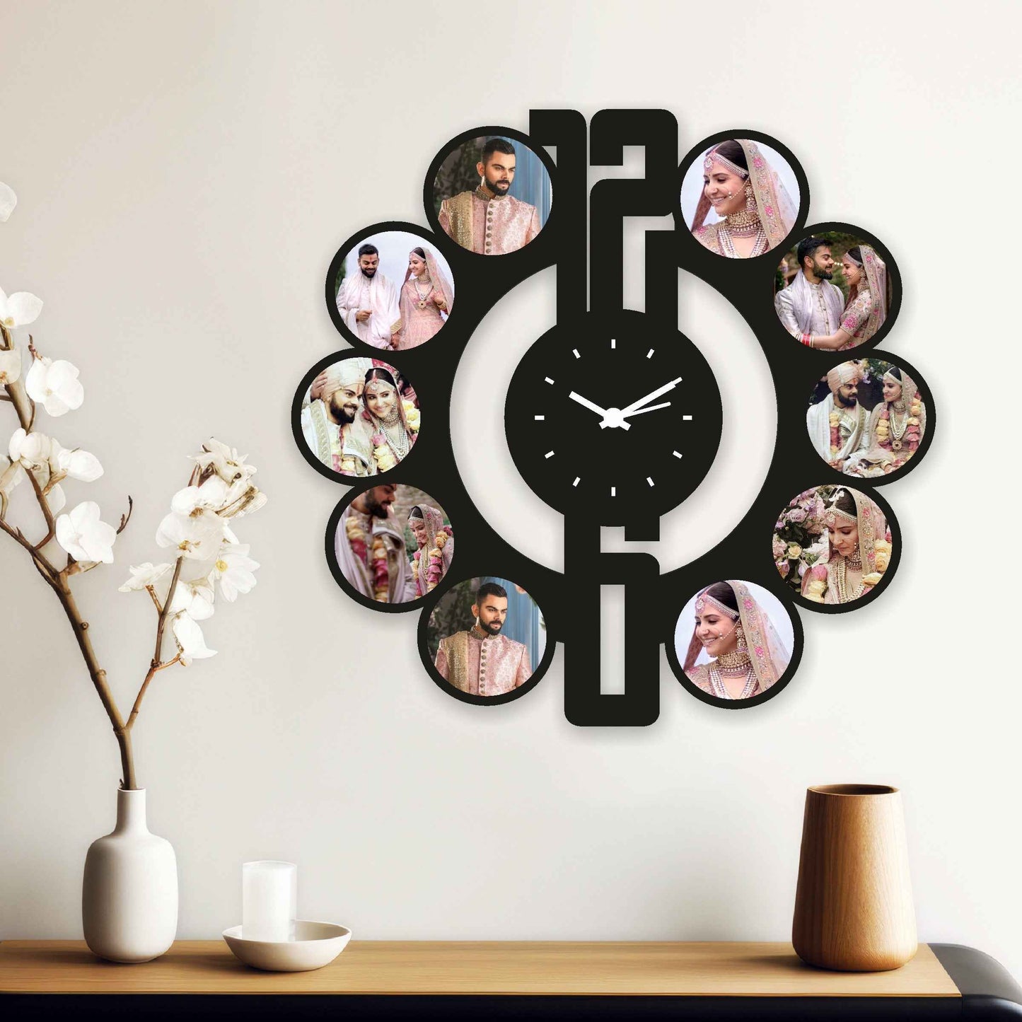 Large Round Designer Wall Clock – Personalize with 10 Cherished Memories - Amoreta